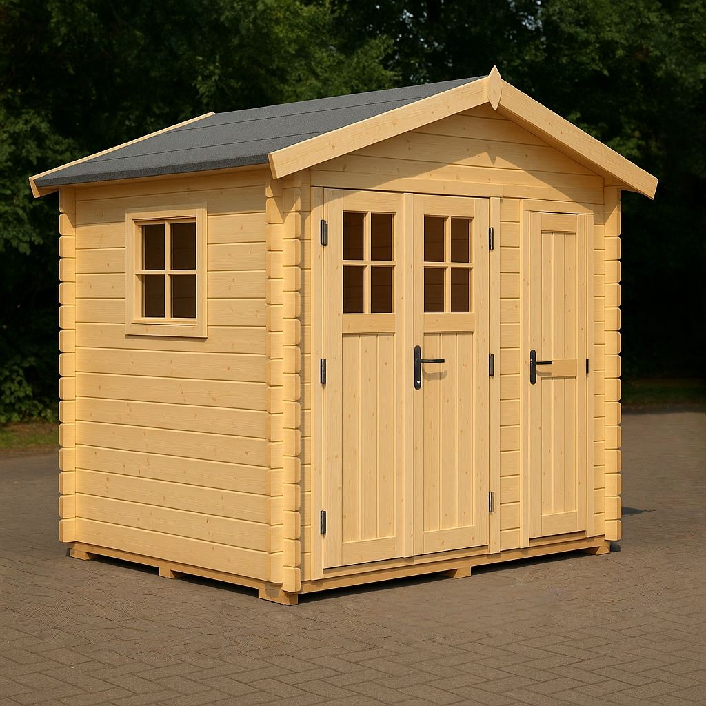 Haveskur, naturtr, dobbeltdr, vindue, skrnende tag, udendrs, 200x160x230 cm