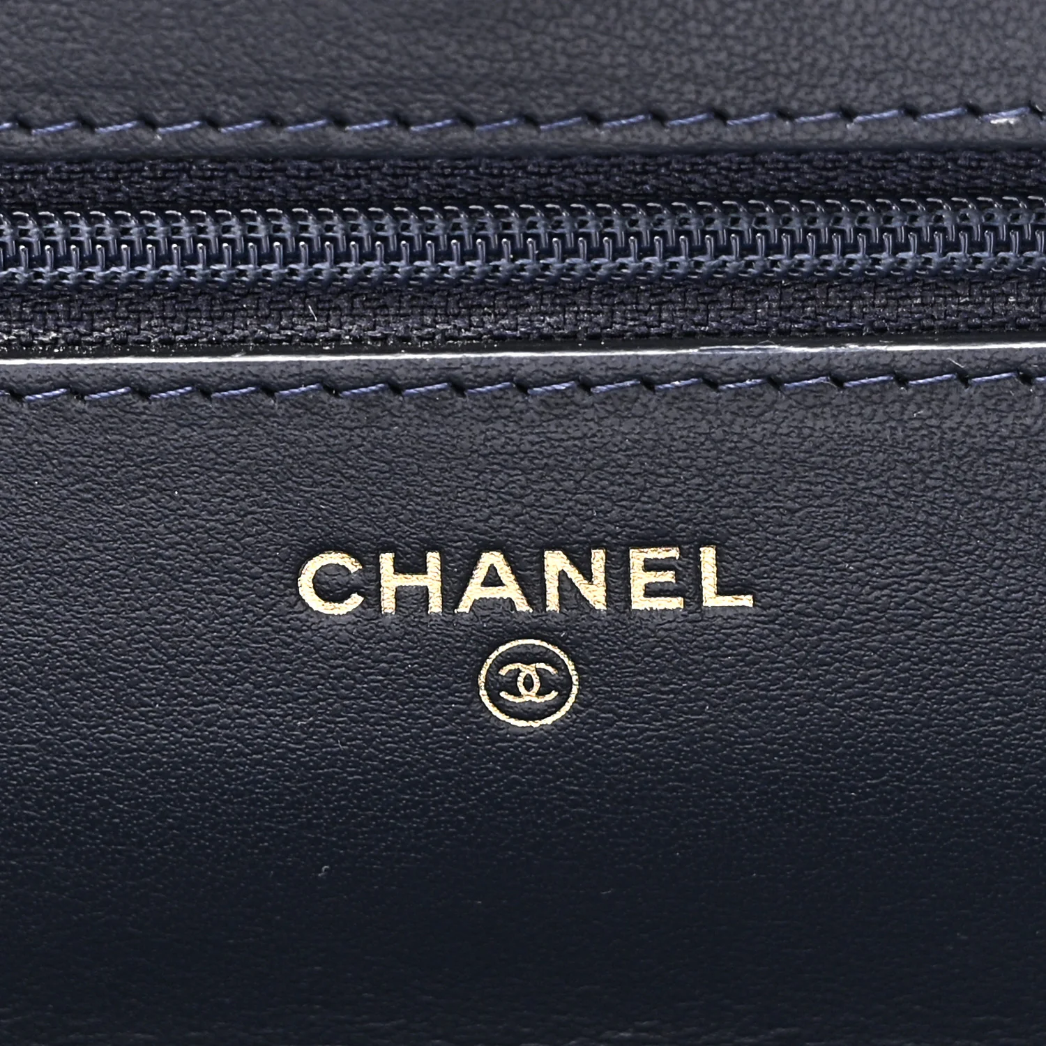 Lambskin Quilted Wallet On Chain WOC Navy