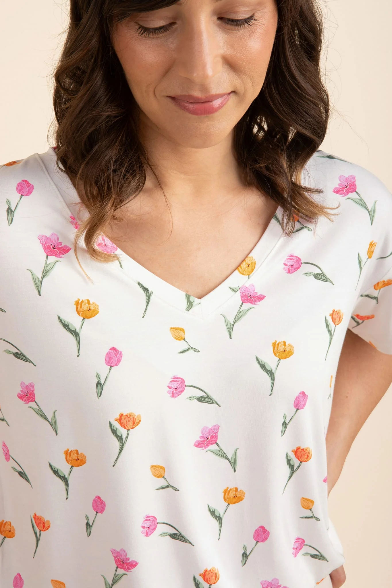 Women's Oversized V-Neck Tee in Tulip