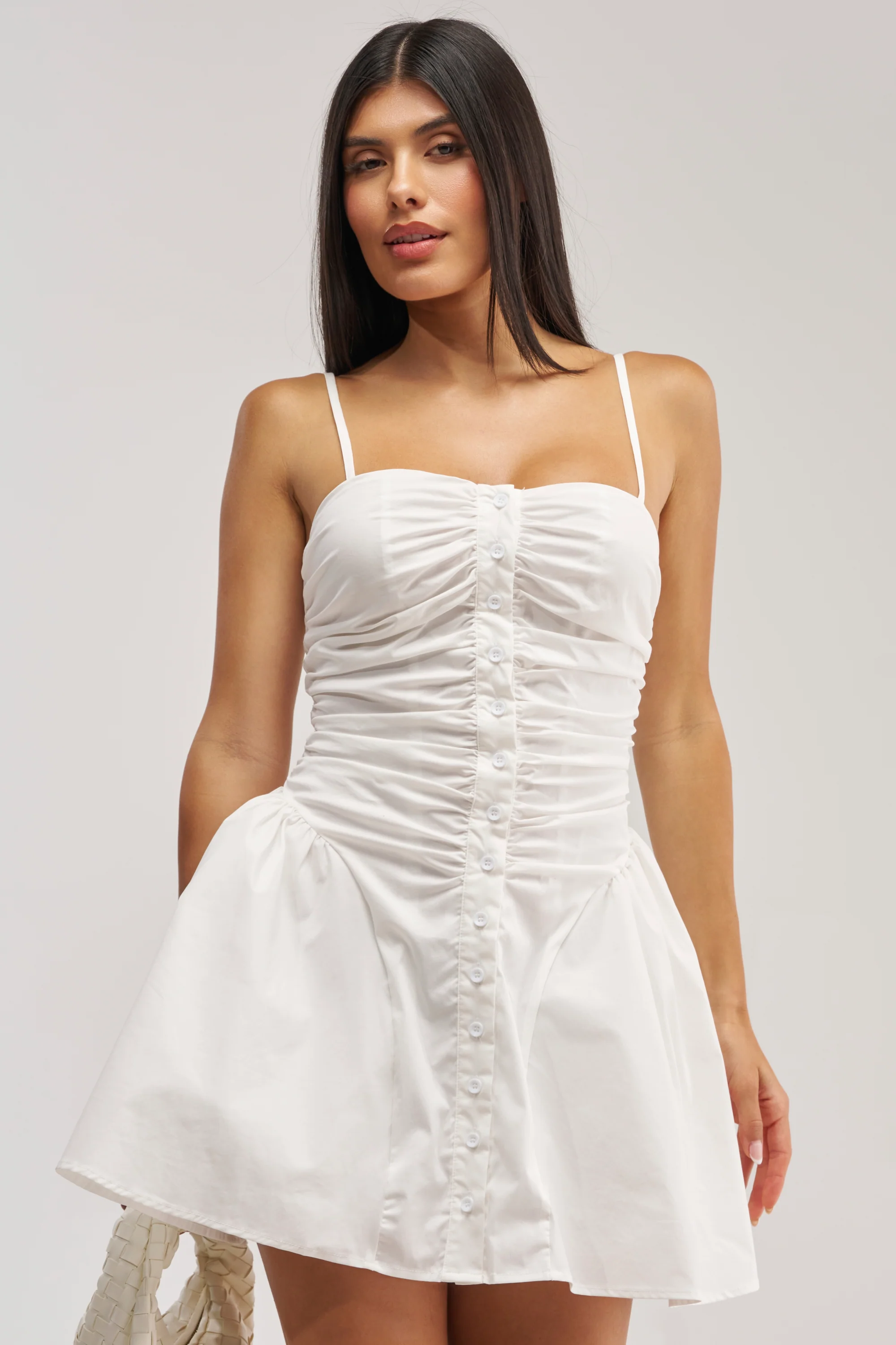 AUGUST HEAT POPLIN MINI DRESS IN WHITE - Akira Store
