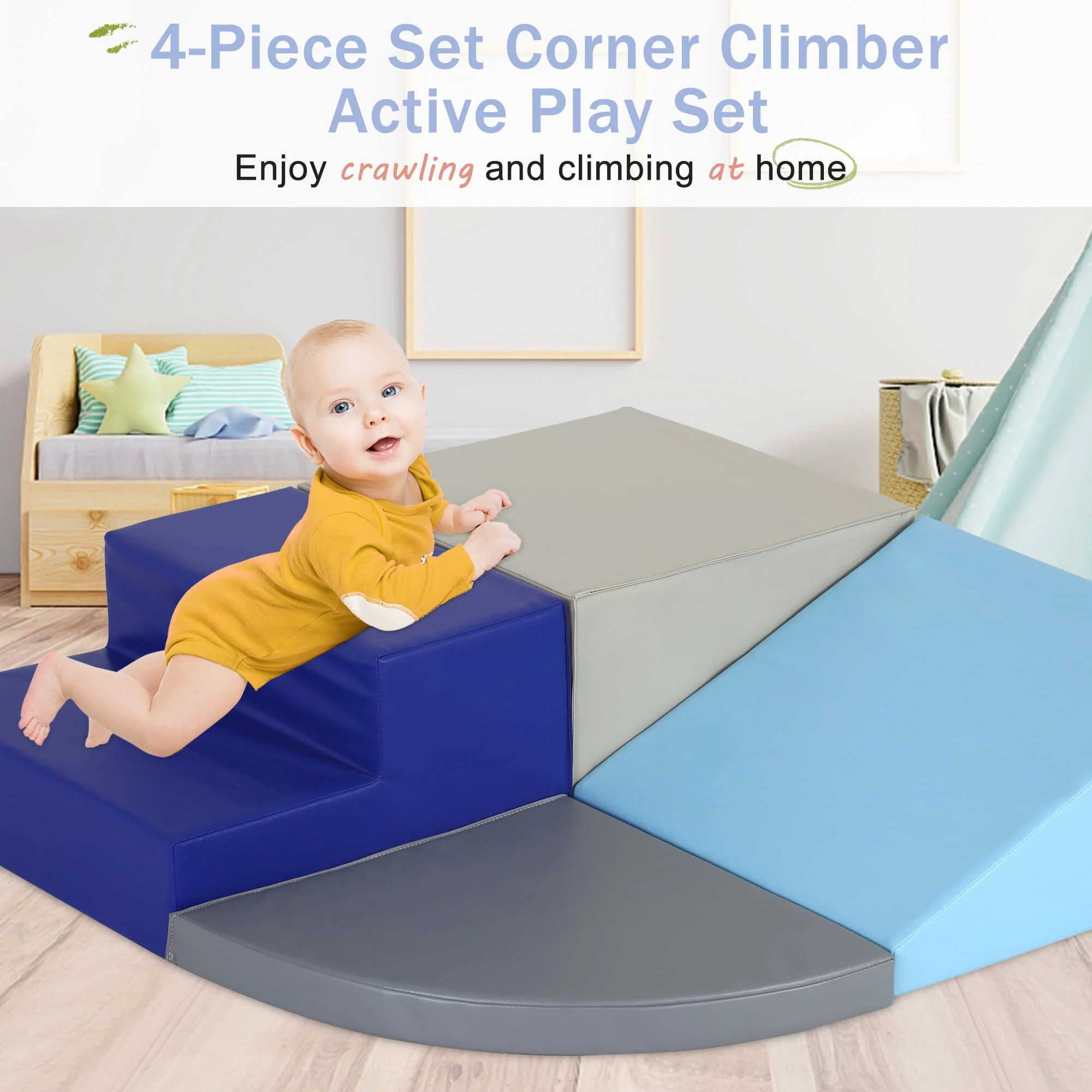 YRLLENSDAN 4 Piece Soft Climb and Crawl Activity Play Set, Corner Climbing Lightweight Foam Shape Toy for Toddlers Gym Play Foam Climbers Blocks for Kids 1 3 Babies Indoor Image 3