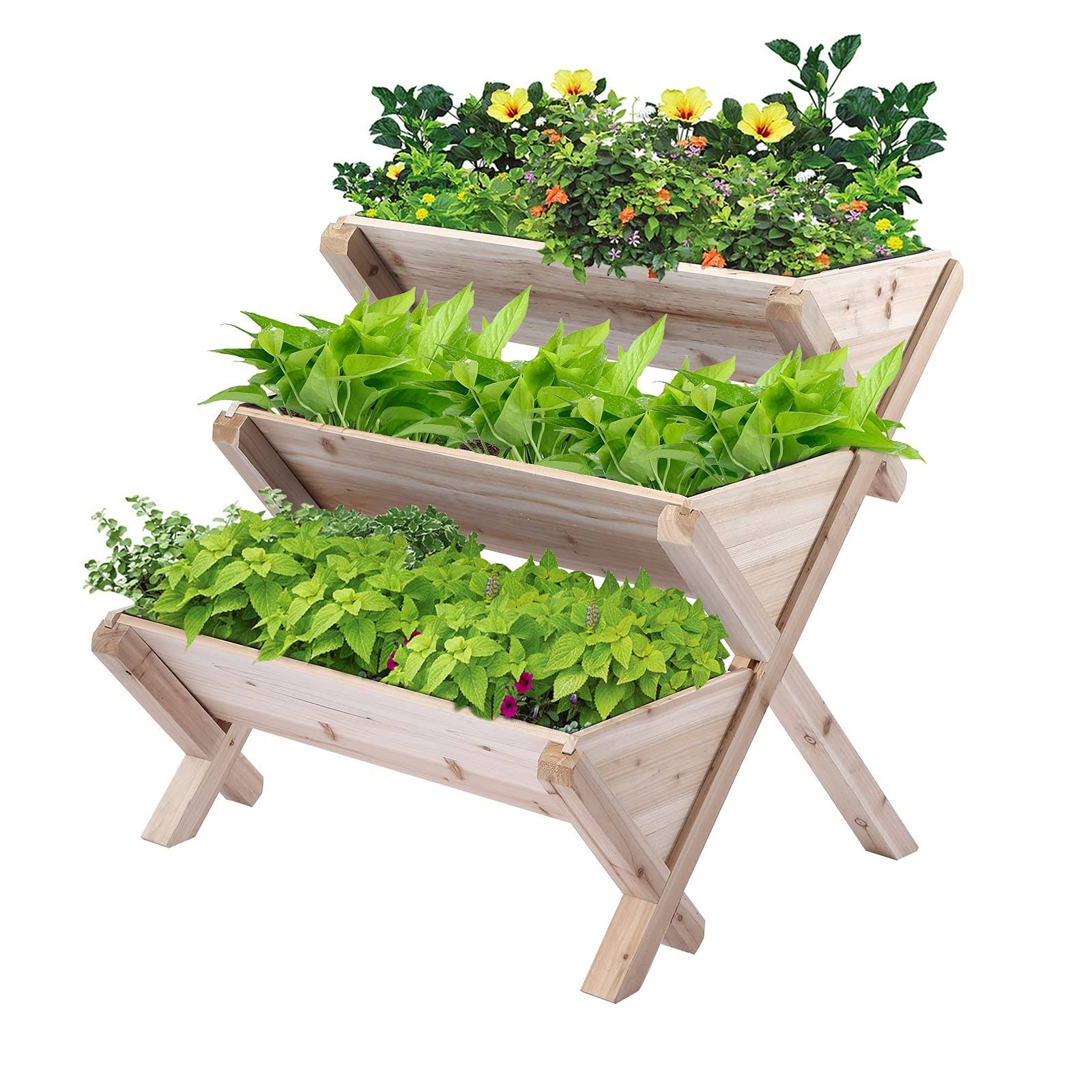 Notume 3 Tiers Wooden Vertical Raised Garden Bed with Legs ,Planter Raised Beds Kit for Flowers Herbs Vegetables, Natural