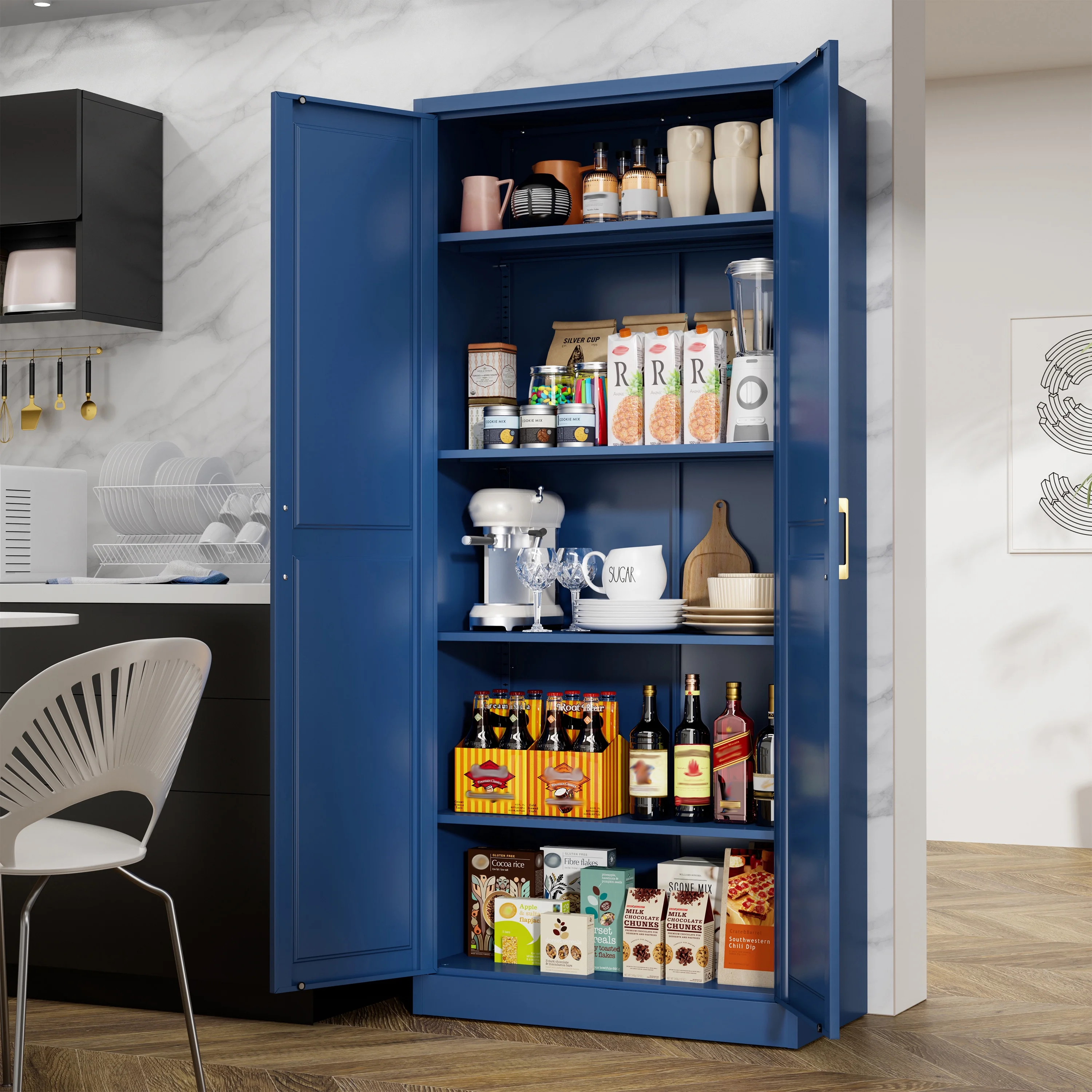71" H Modern Metal Kitchen Pantry Storage Cabinet with Adjustable Shelves and Doors Blue - Image 7