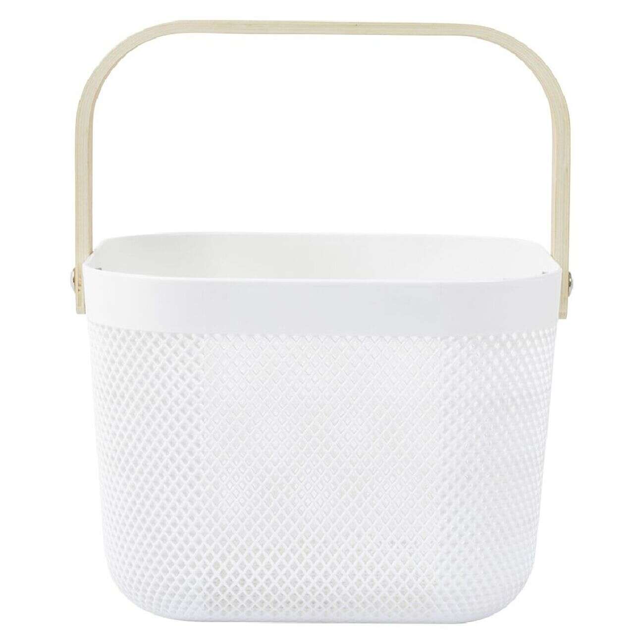 Panier plastique avec anse blanc et naturel - L24 x l24 x H18 cm