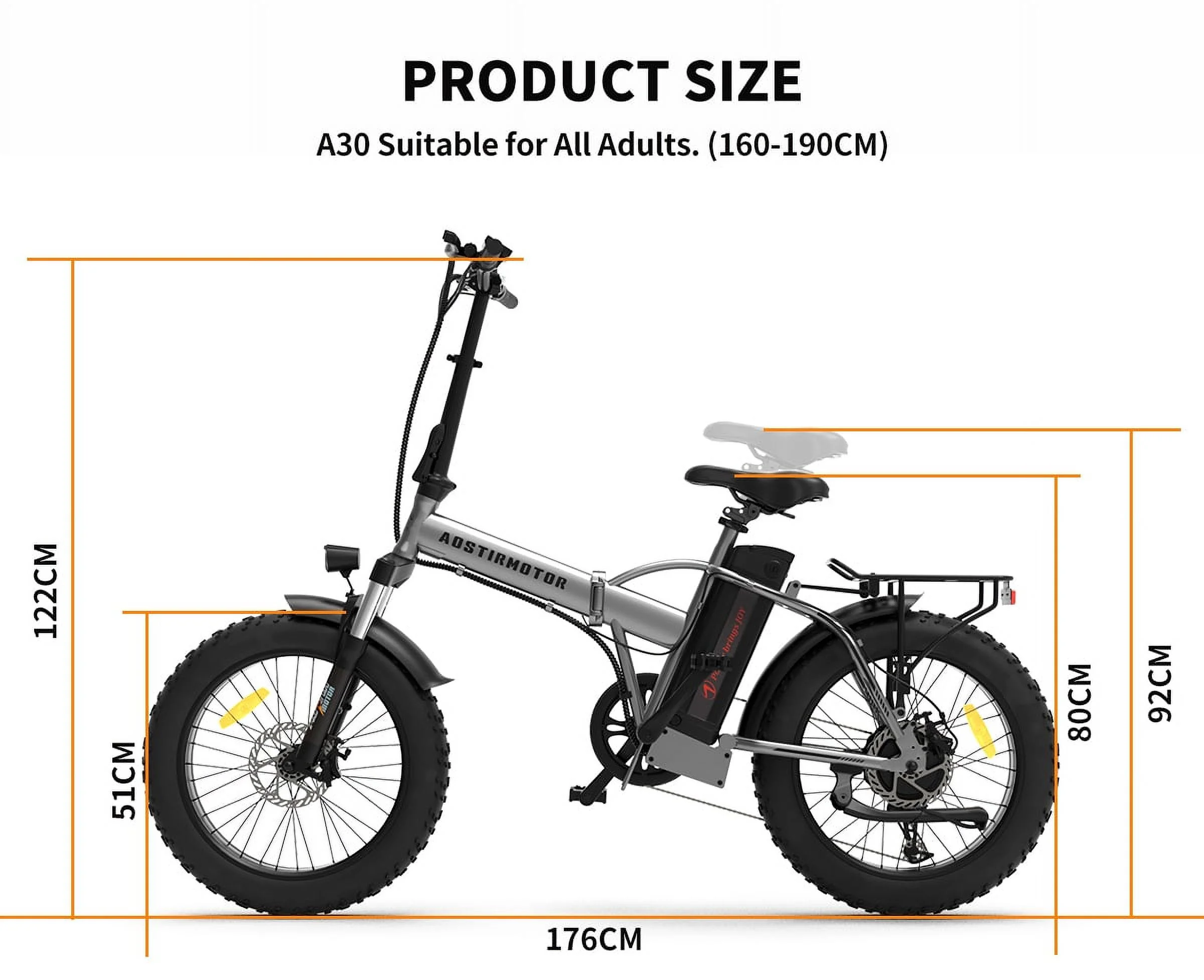 Aostirmotor Folding Electric Bike 20 in Fat Tire, with 750W Motor, 48V 12.5AH Removable Lithium Battery, Ebikes for Adults UL2849