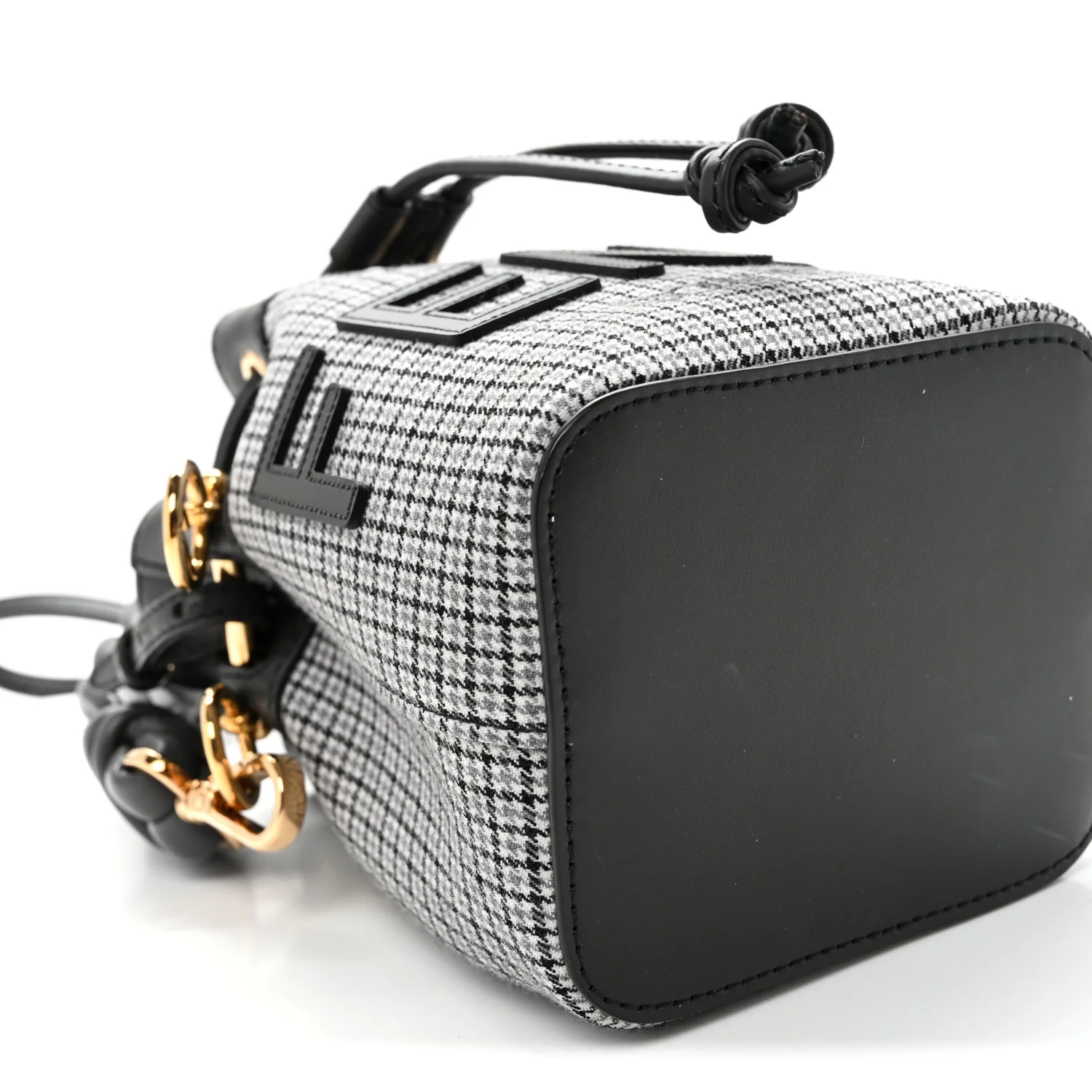 Wool Vitello Grace Small Houndstooth Mini Mon Tresor Bucket Bag Grigio Anthracite