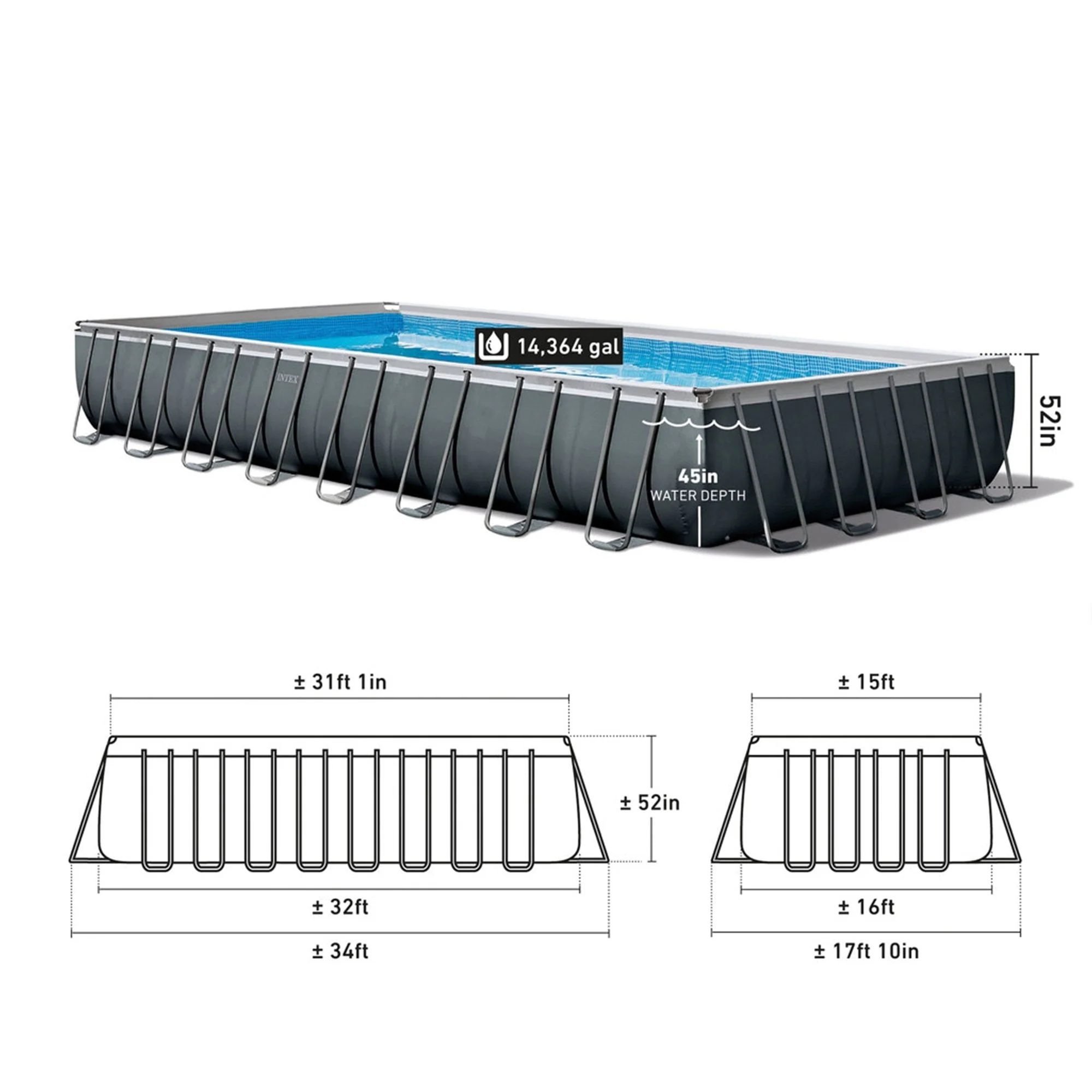 26373EH 32' x 16' x 52" Rectangular Ultra XTR Frame Swimming Pool w/ Pump - Image 6
