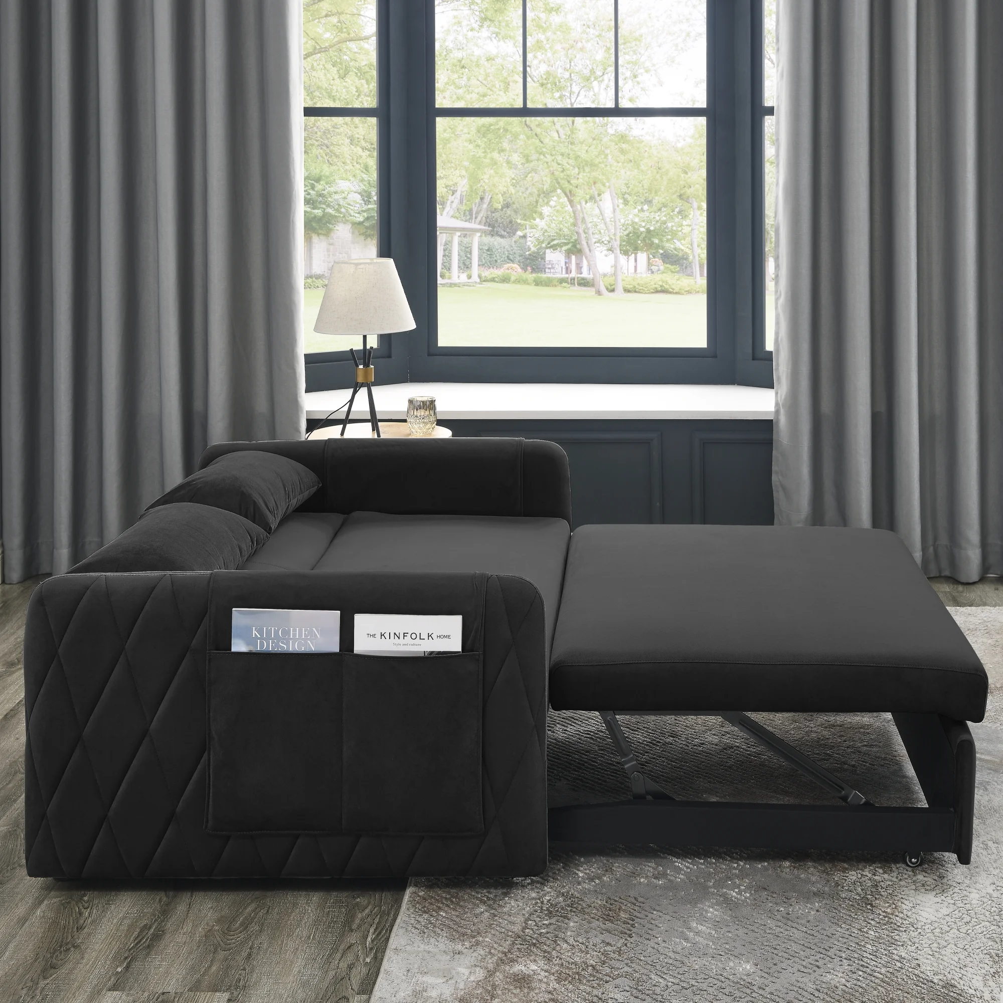 Convertible Sofa Bed,3 in 1 Sleeper Sofa with 2 Pillows and Adjustable Backrest for Living Room Office,Black(Black) - Image 10