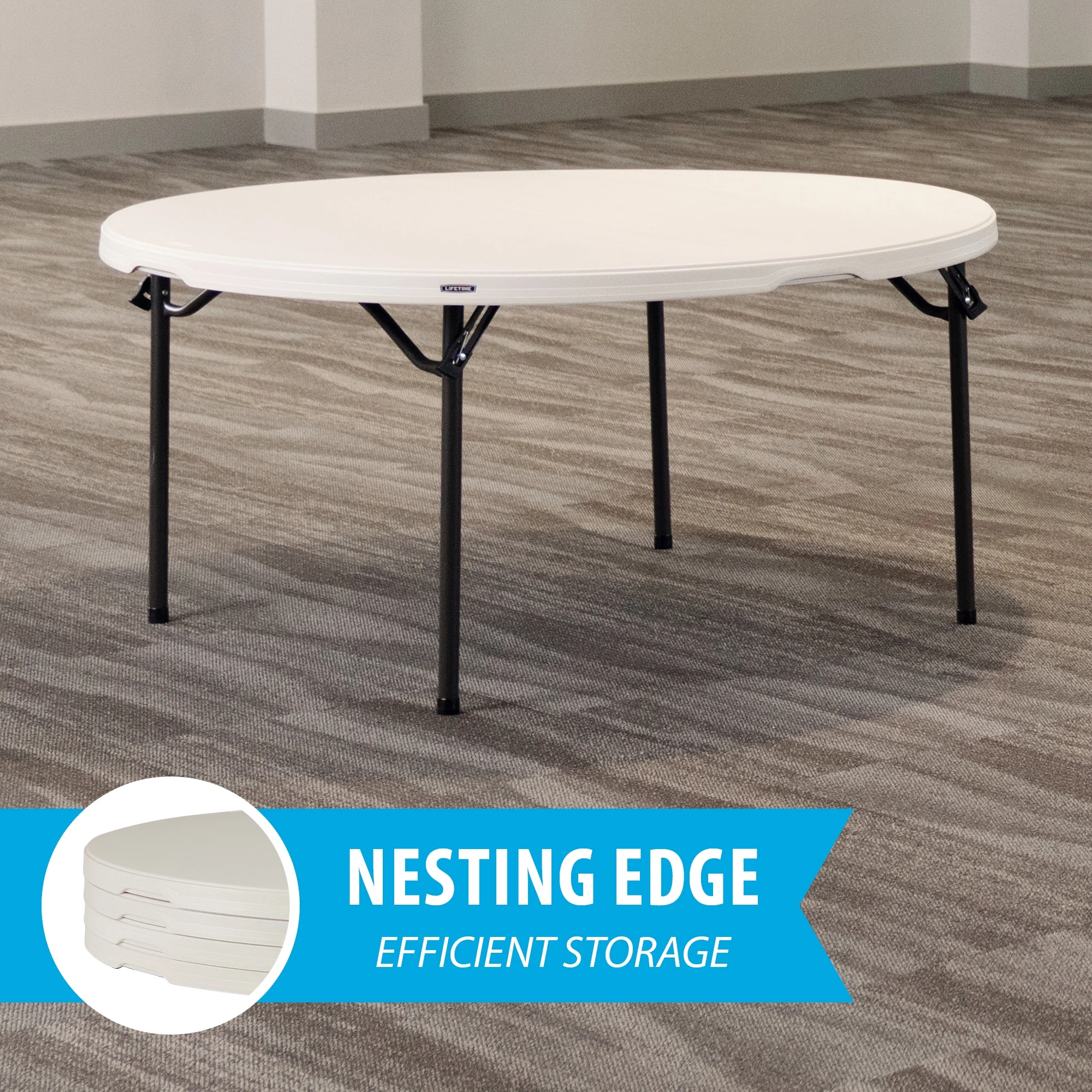 60 inch Round Folding Table, Indoor/Outdoor Commercial Grade, Almond (280435)(Almond / Bronze) - Image 4