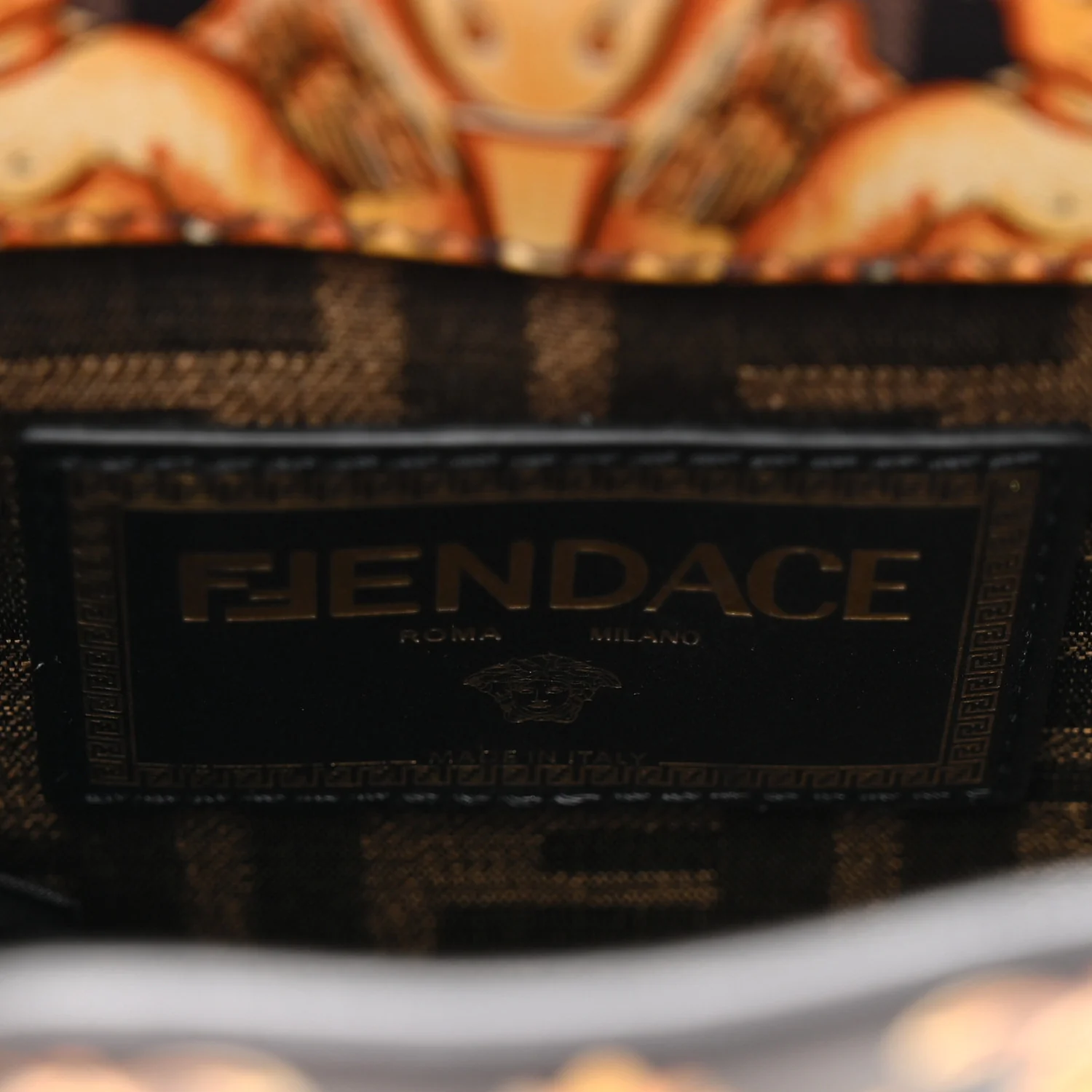 X VERSACE Vitello King Catalan Mirror Plexiglass Fendace FF Baroque Logo Mini Fendi Sunshine Shopper Tote Black Gold