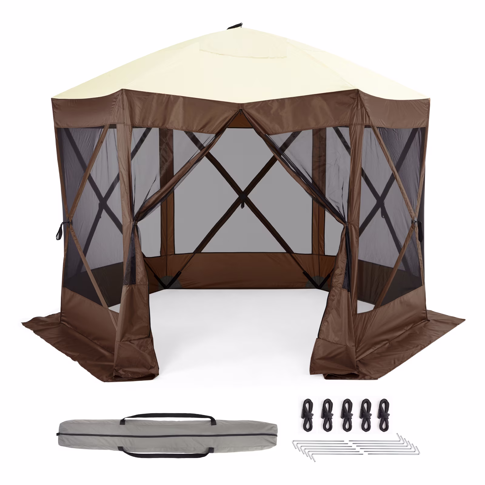 Pop Up Gazebo,Portable Outdoor Camping Canopy Screen Tent With Waterproof 6 Sidewalls&Mosquito Netting,Easy Up Windproof & Waterproof Party Tent For Lawn Garden Backyard,Grey/Brown