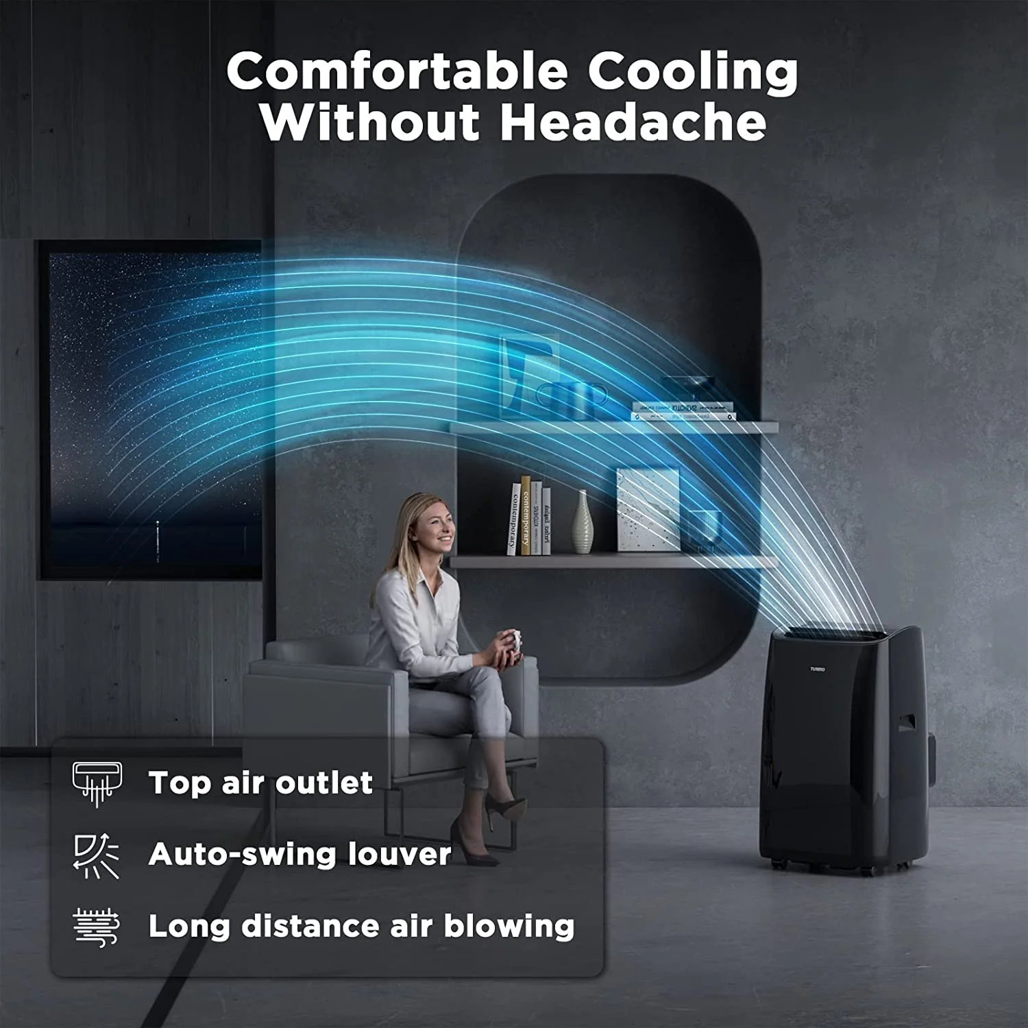 14,000 BTU Smart WiFi Portable Air Conditioner, Powerful Cooling up to 600 Sq ft, 3 in 1 Functions with Backlit Remote, Supports Alexa Voice Control, Easy Installation, Greenland Series, Black - Image 4
