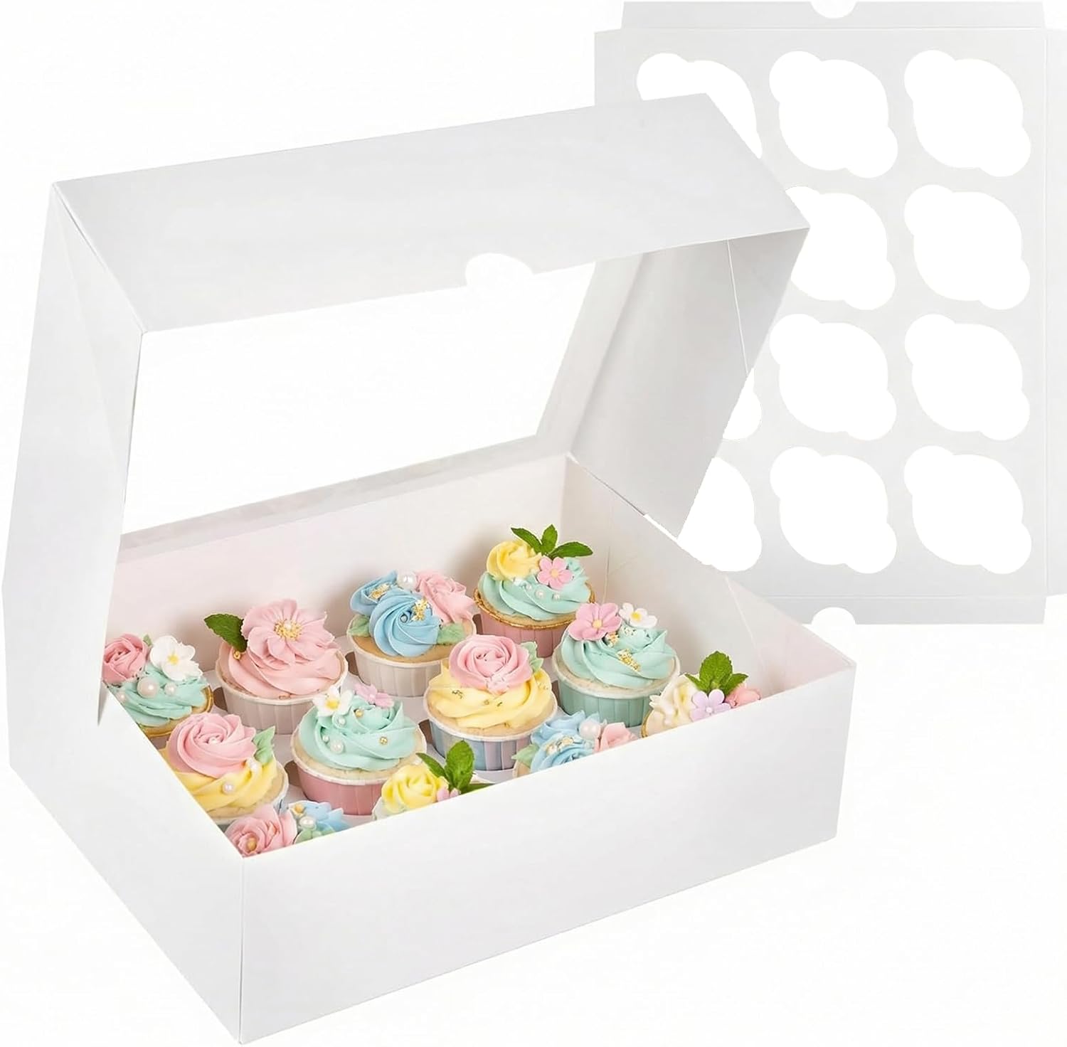 VGOODALL 12 Count Cupcake Boxes, 12 PCS Cupcake Holder with Window