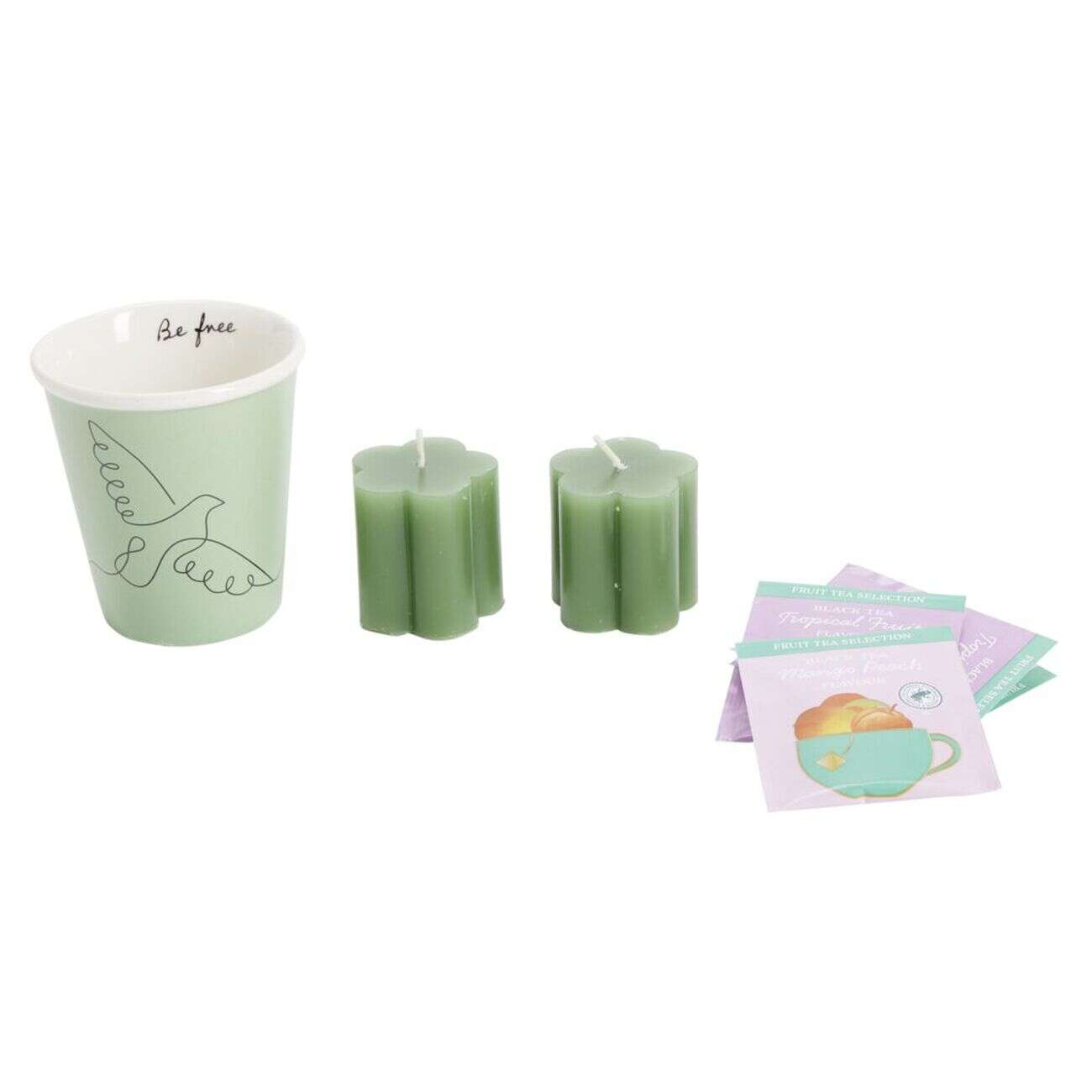 Coffret mug 330ml avec 3 sachets de thé et 2 bougies (3 modèles)