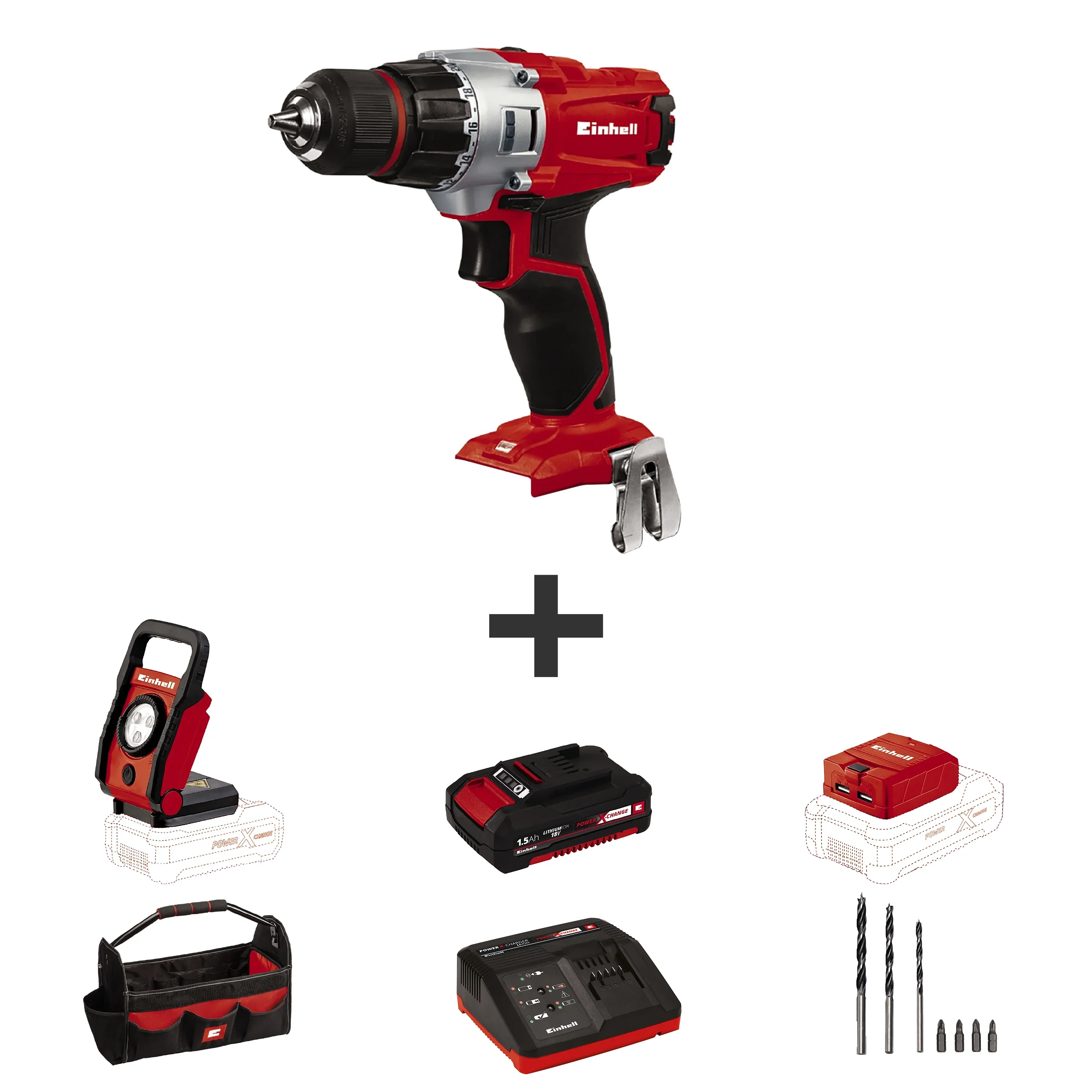 Einhell TE-CD 18/2 Li 18-Volt Power X-Change Cordless Drill Workshop Power Tool Kit, 3/8-Inch, W/ 1.5-Ah Battery