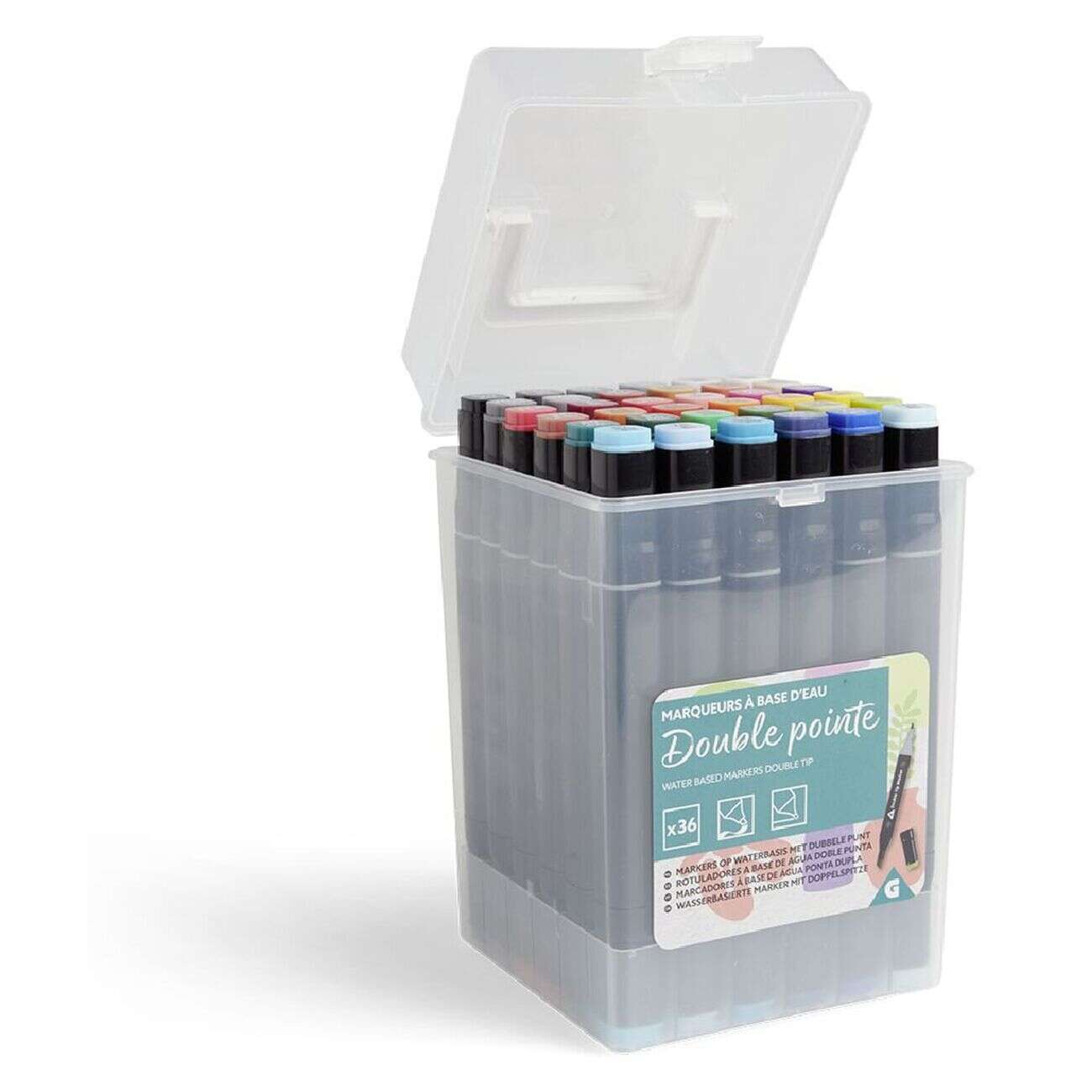 Lot de 36 marqueurs à base d'eau double pointe plastique noir + 3 ans