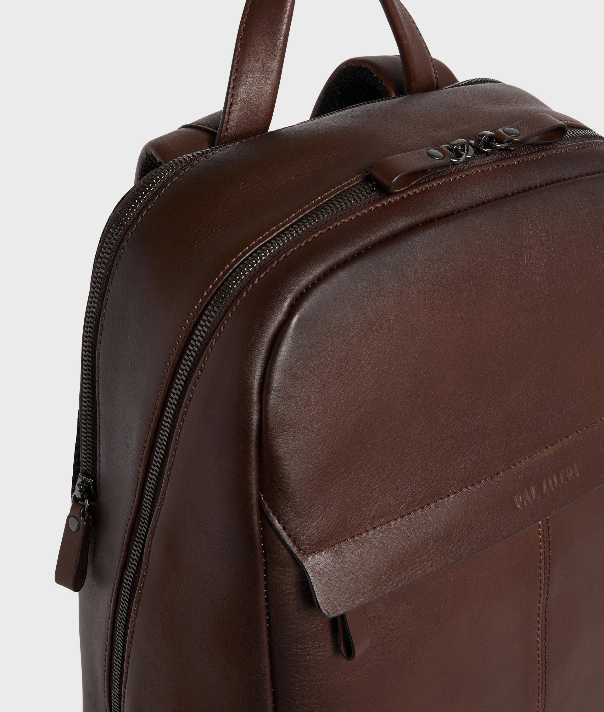 BROWN VEGETABLE TANNED CALFSKIN BACKPACK WITH FRONT ZIP POCKET