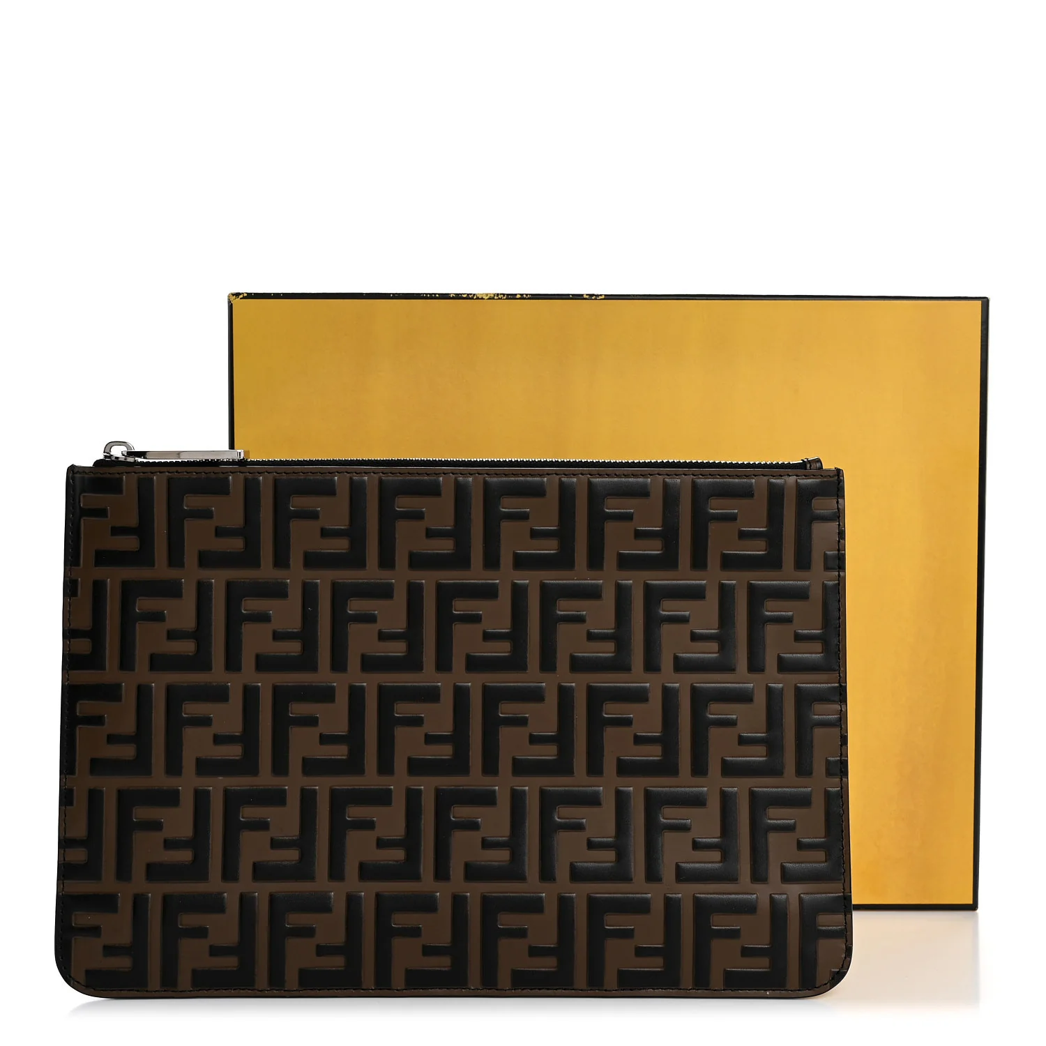 Vitello Grace FF 1974 Embossed Slim Clutch Black