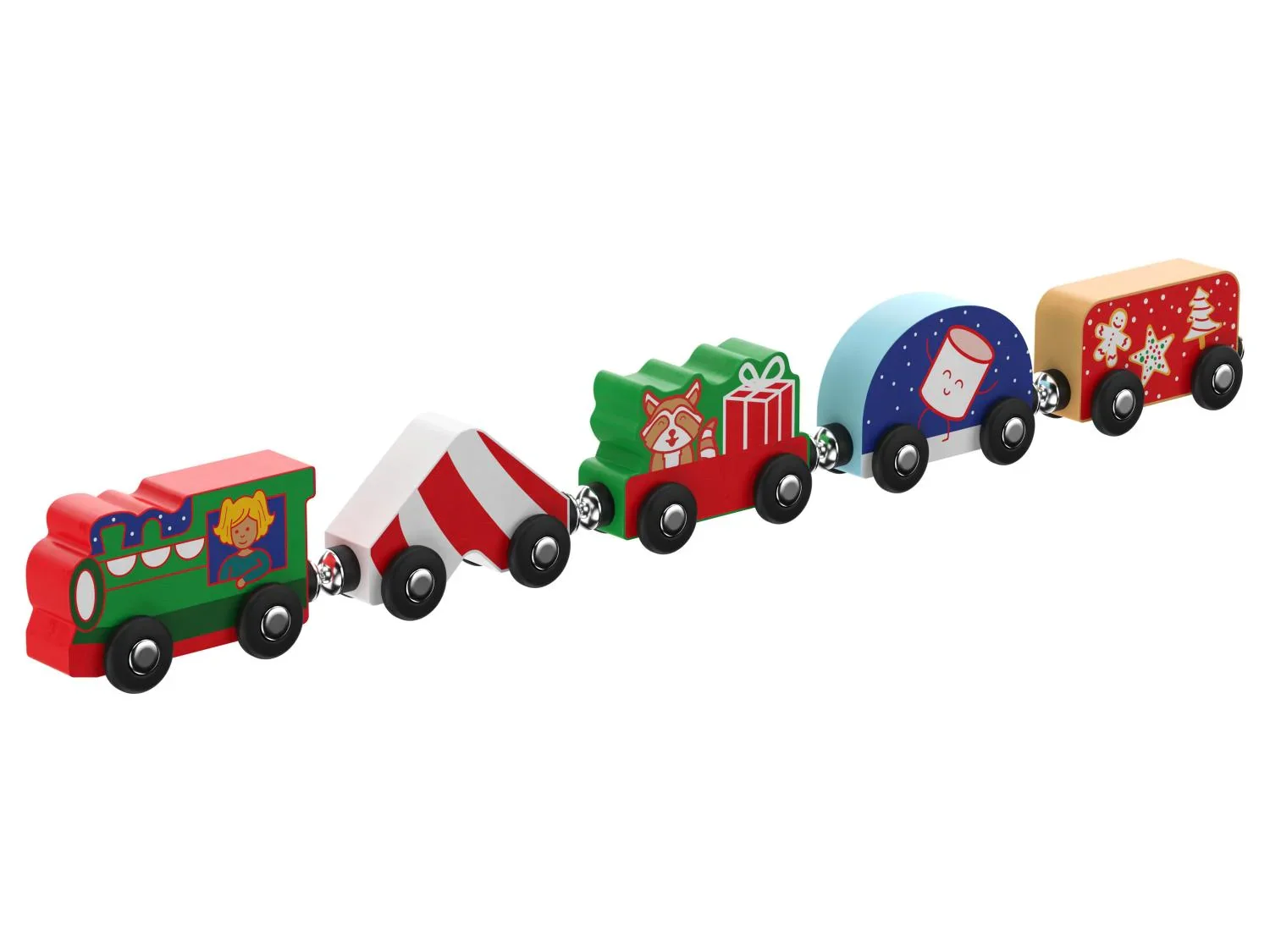 Train de Nol en bois, 5 pices