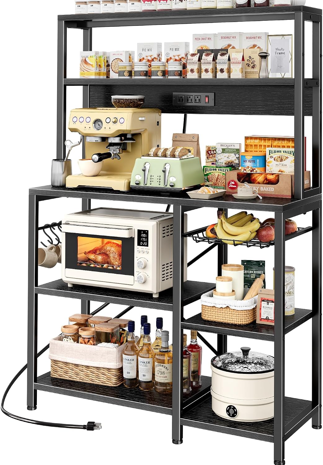 SUPERJARE Bakers Rack with Power Outlet, 35.4 Inches Coffee Bar with Basket