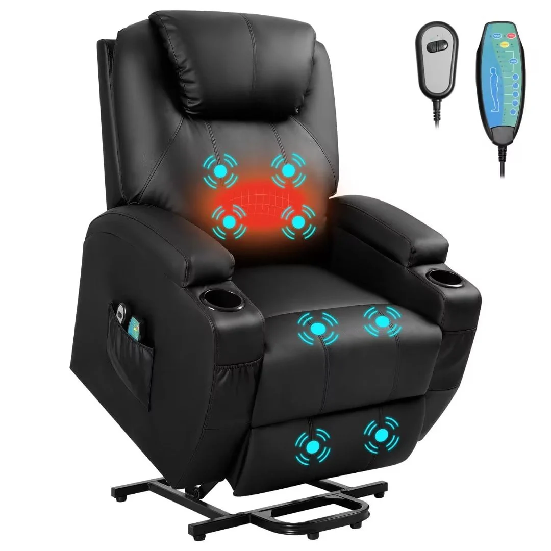 Vineego Power Lift Recliner Chair PU Leather for Elderly with Massage and Heating, Brown