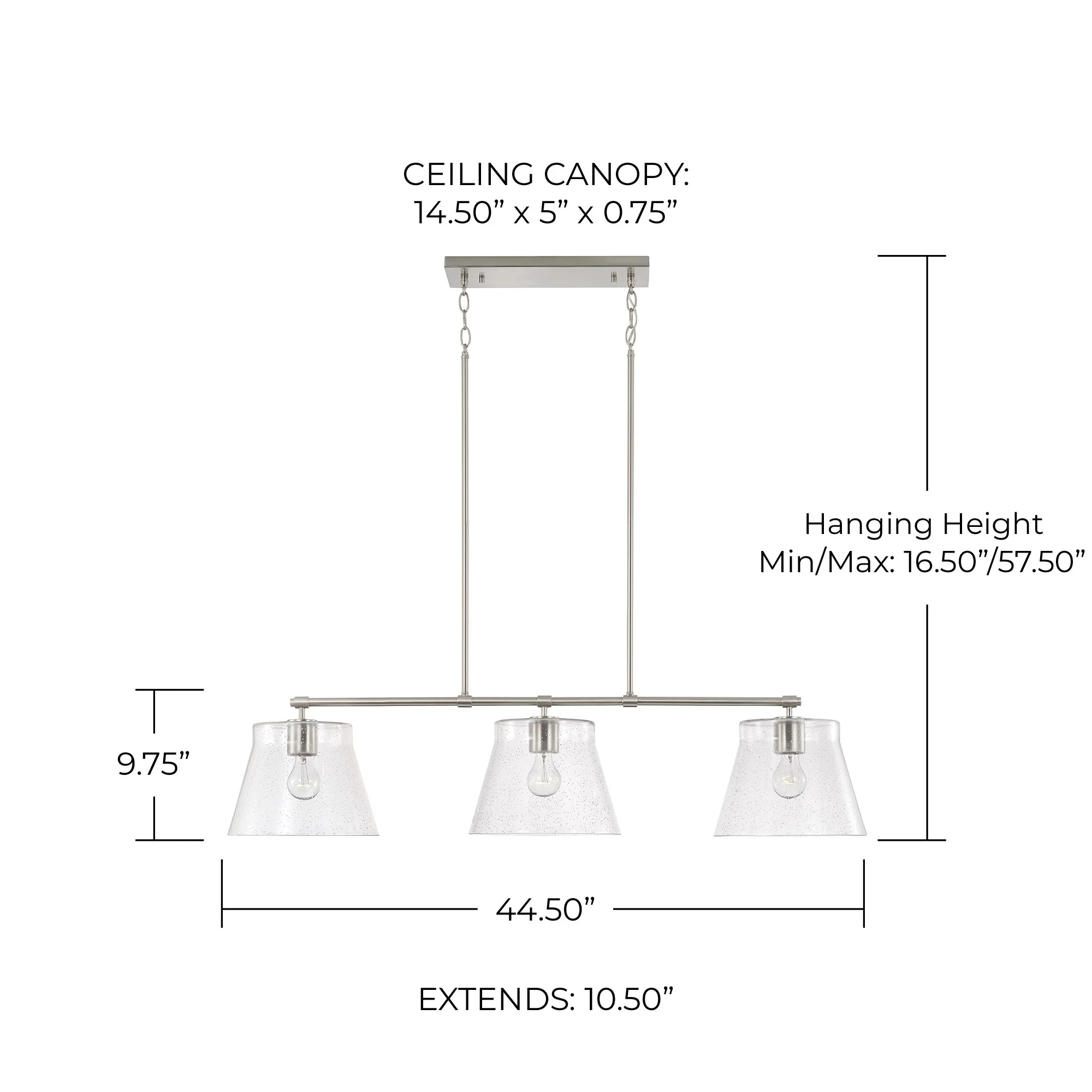 Capital Lighting 846931 Baker 3 Light 45" Wide Linear Chandelier - Black
