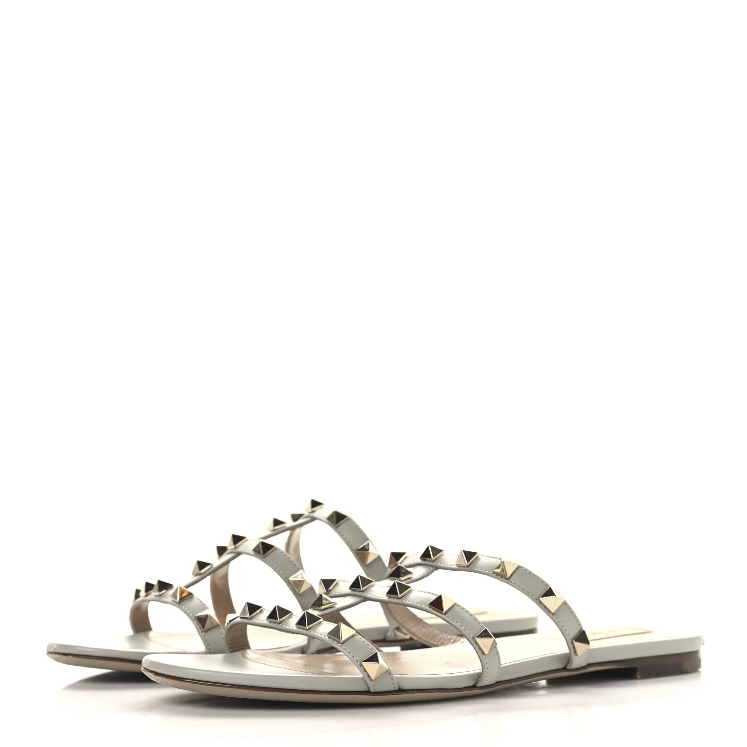 Nappa Rockstud Caged Flat Slide Sandals 38 Grey