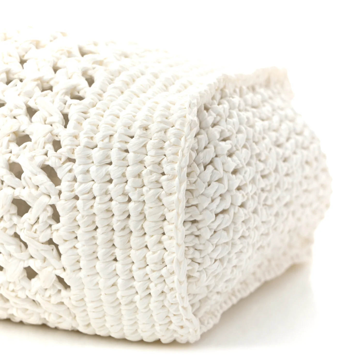 Raffia Crochet Woven Tote Bag White