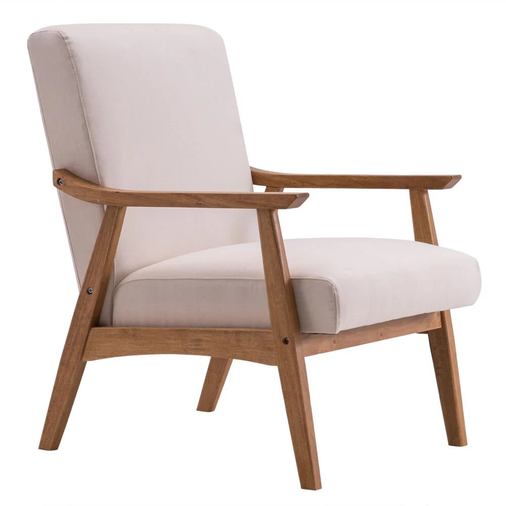 Ktaxon Mid - Century Modern Arm Chair with Solid Wood Frame, Lounge Chair Club Chair, Beige