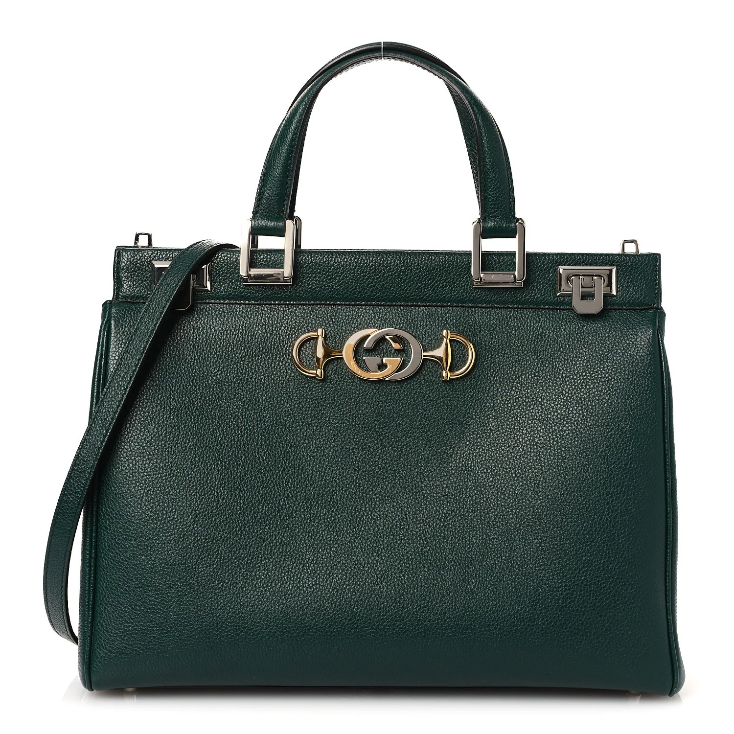 Grainy Calfskin Medium Zumi Top Handle Bag Vintage Green
