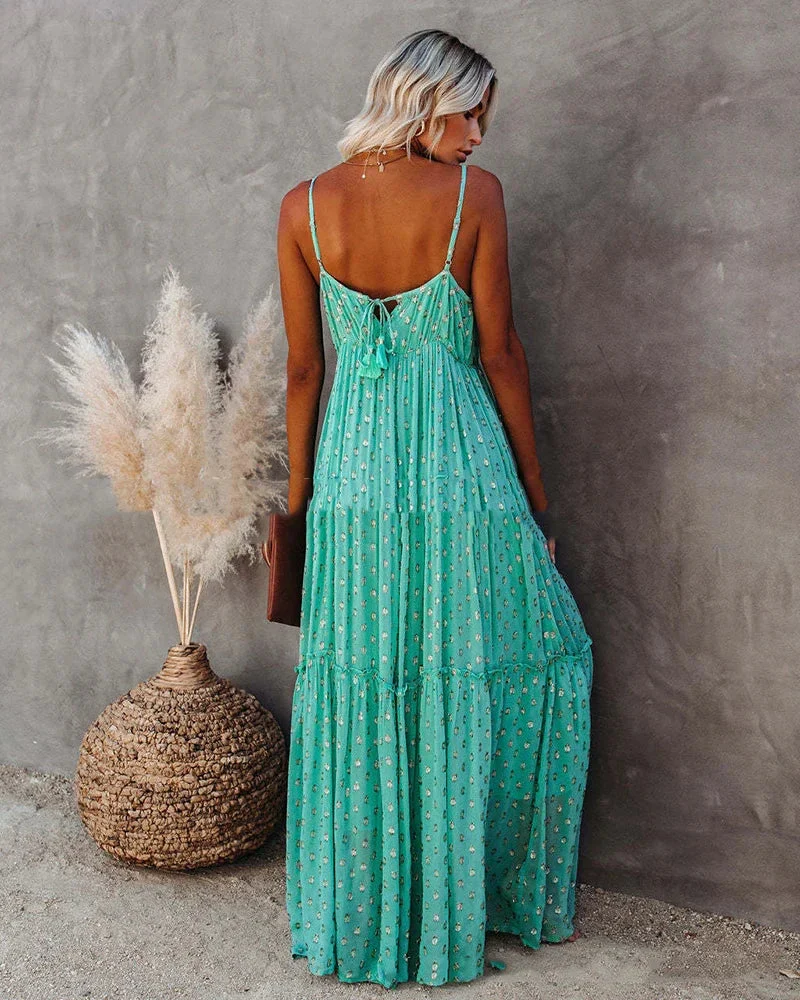 Robe Maxi d'Été Verte Style Bohème Chic