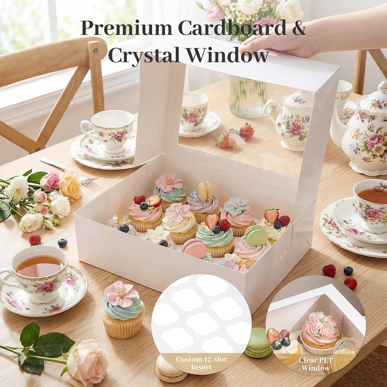 VGOODALL 12 Count Cupcake Boxes, 12 PCS Cupcake Holder with Window
