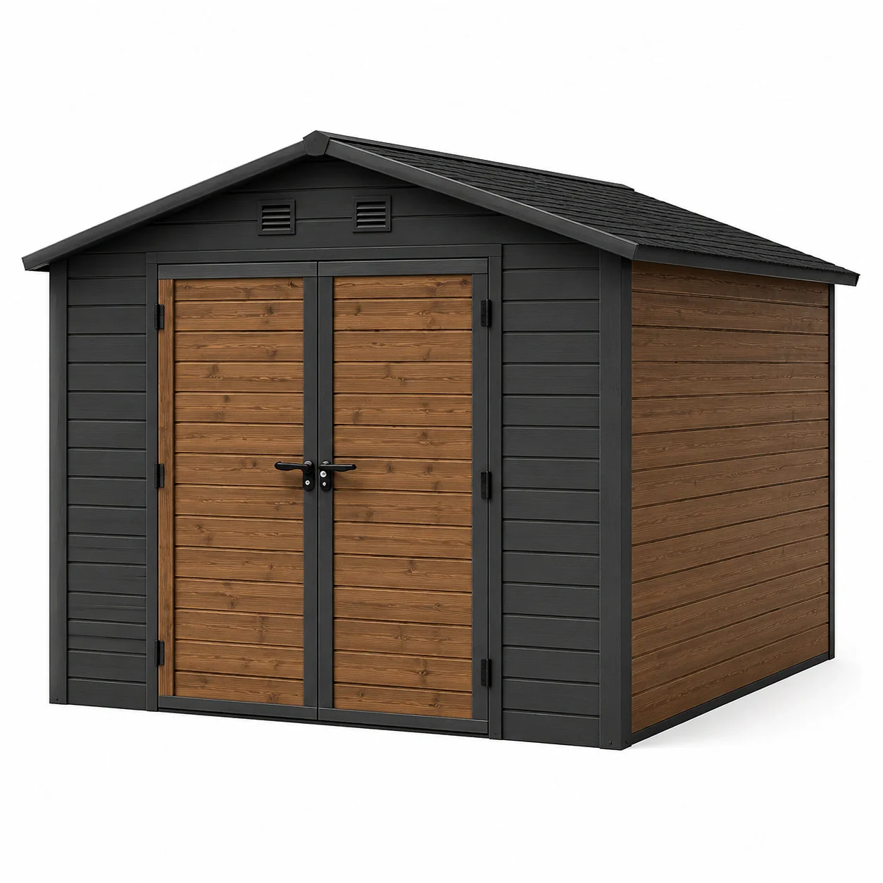Abri de jardin en bois et acier brun/noir 200x200x210 cm - 2026