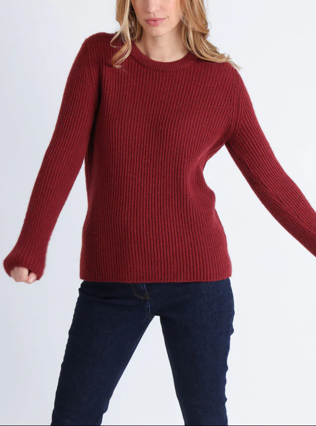Pull femme en maille anglaise rouge