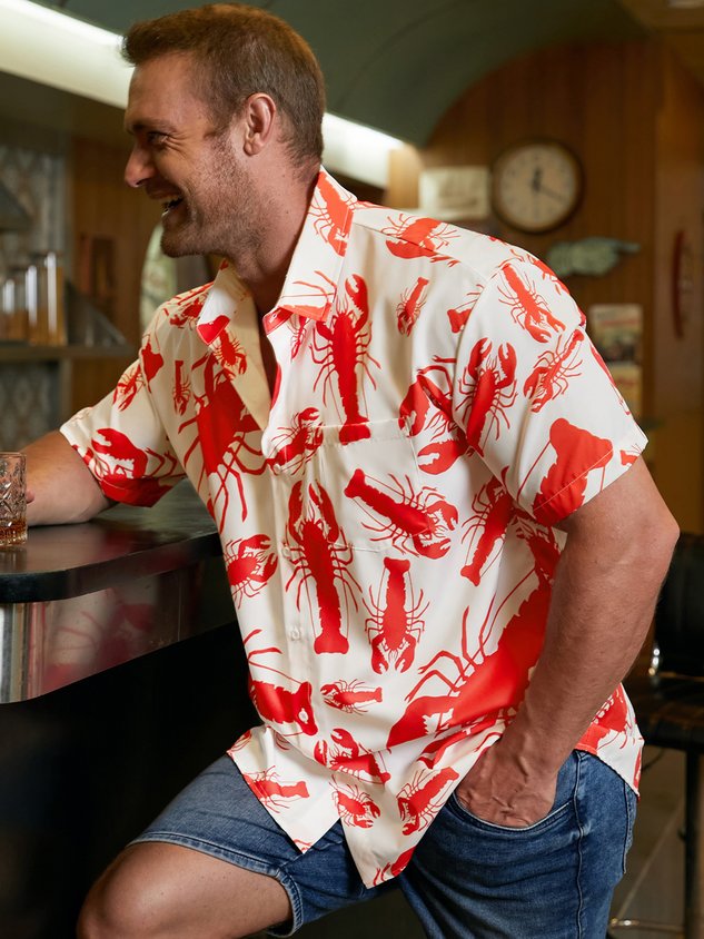Chemise hawaïenne à manches courtes avec poche poitrine en forme de homard