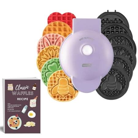 Dash Mini Waffle Maker with 7 Removable Plates. Spring and Summer Holidays. Purple Waffle Maker. Includes Storage Container.