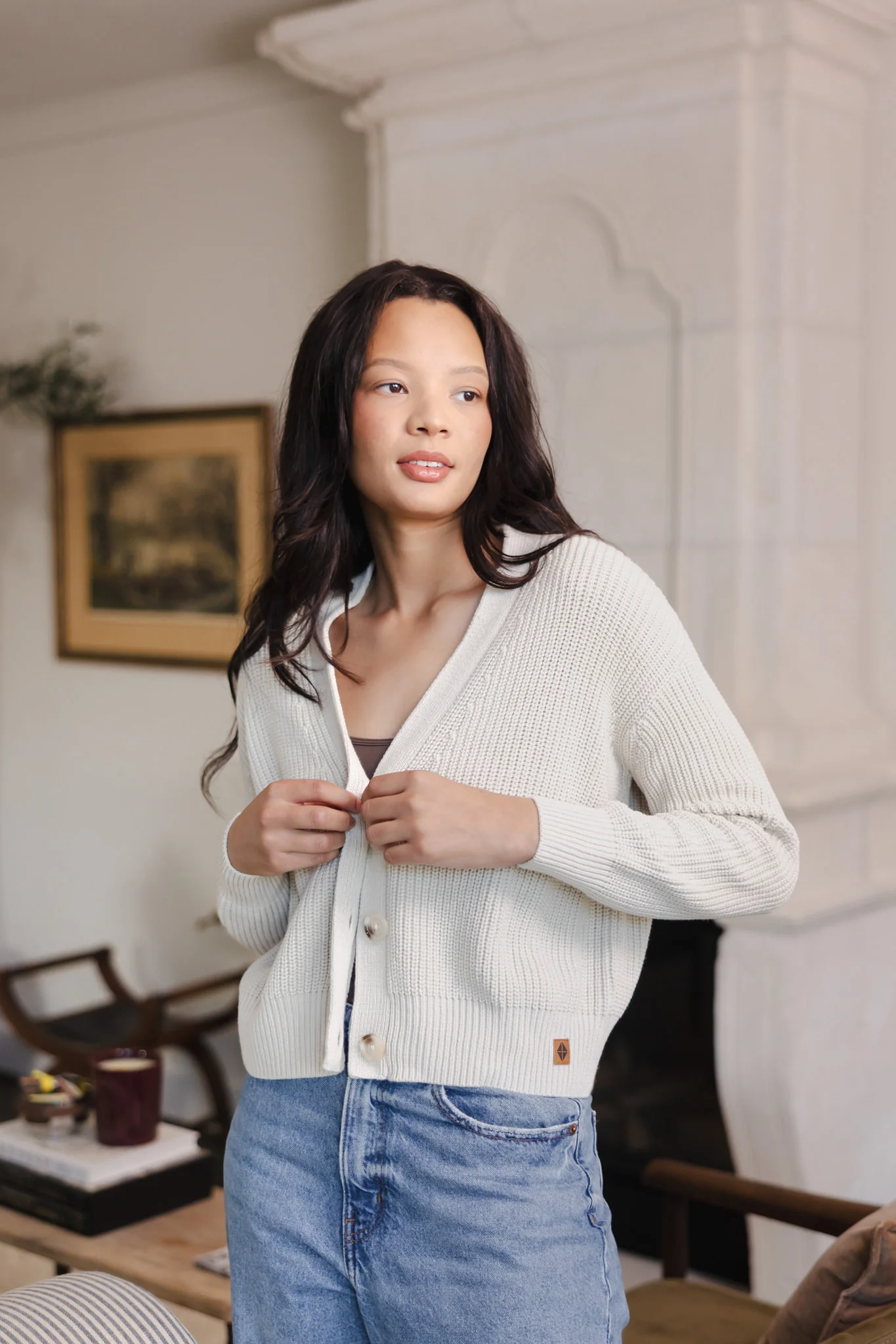 Chunky Knit Women's Cropped Cardigan in Oat
