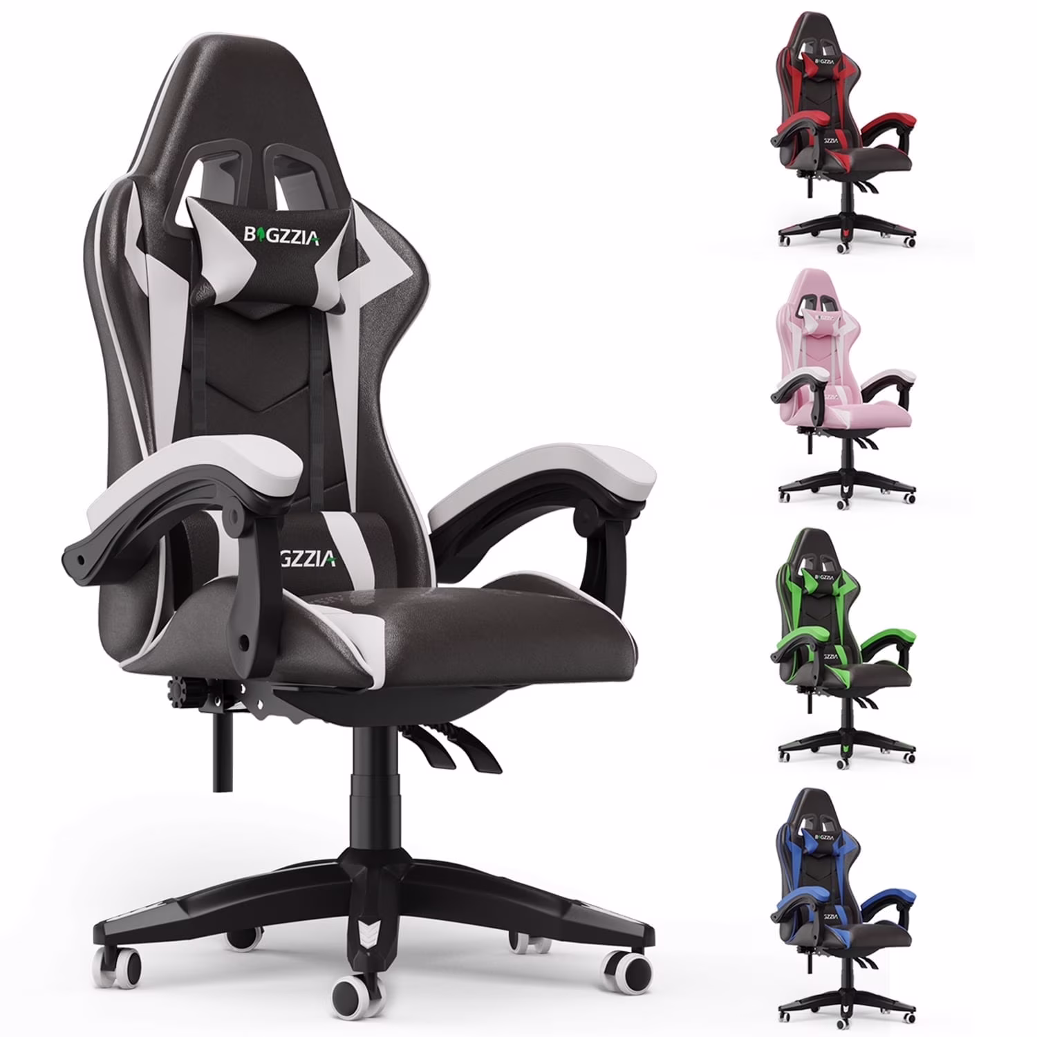 Gaming Chair Office Chair, Ergonomic Game Chair with Height Adjustable Headrest and Lumbar Support for Adults Teens, Black White(Black White)