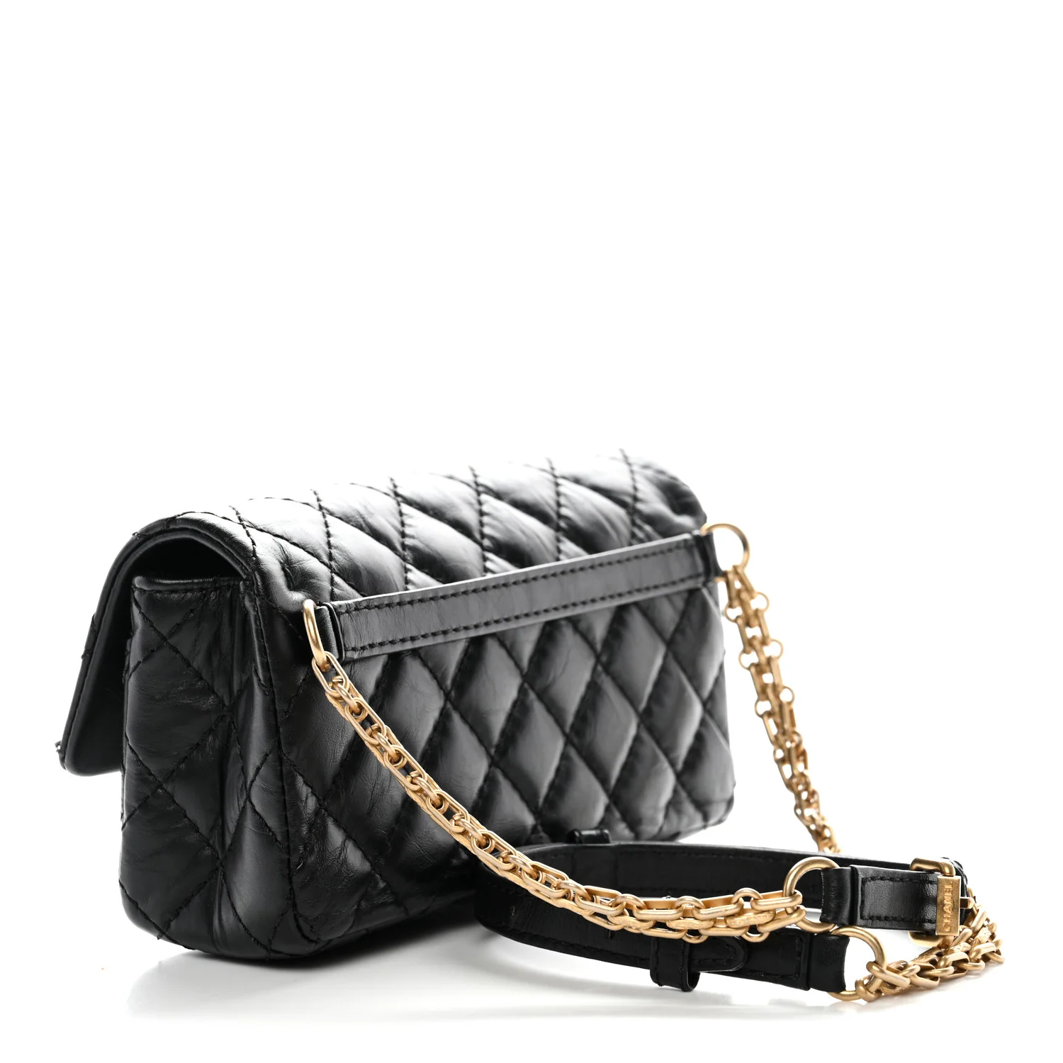 Aged Calfskin Quilted 2.55 Reissue Chain Waist Bag Black