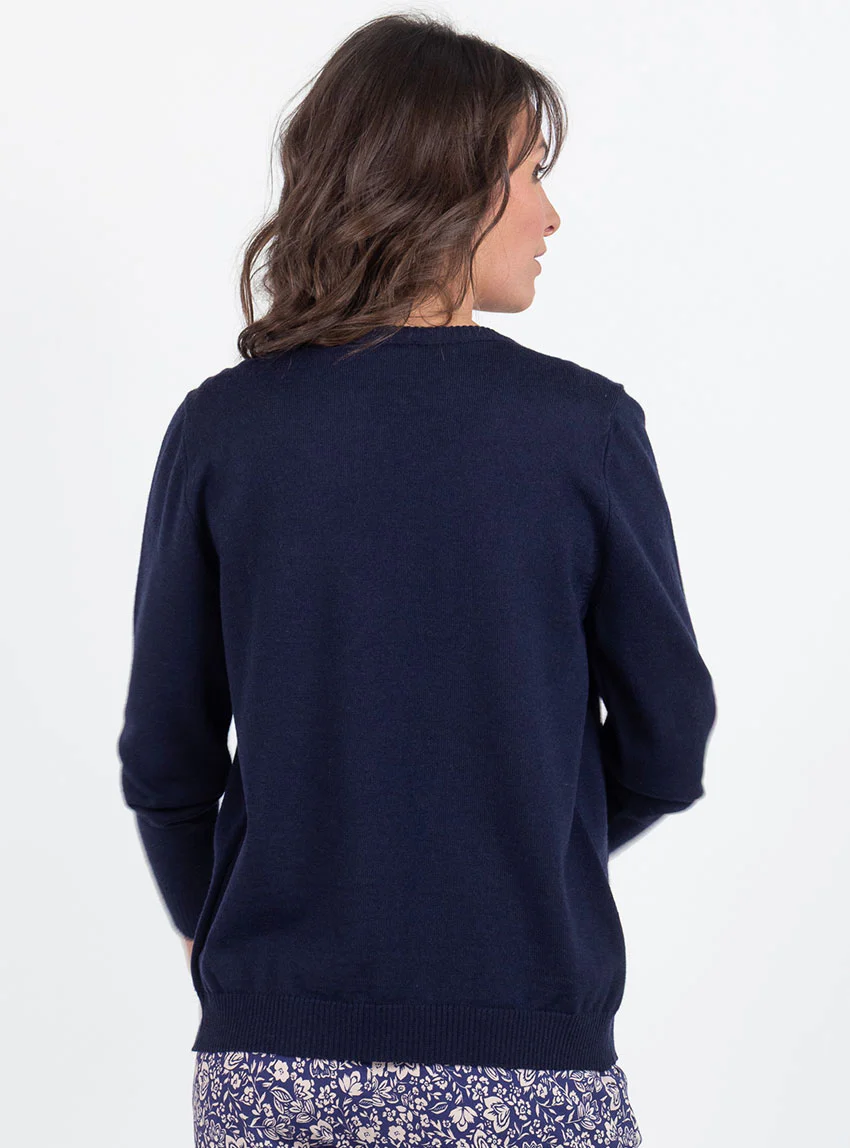 Cardigan femme en laine bleu marine