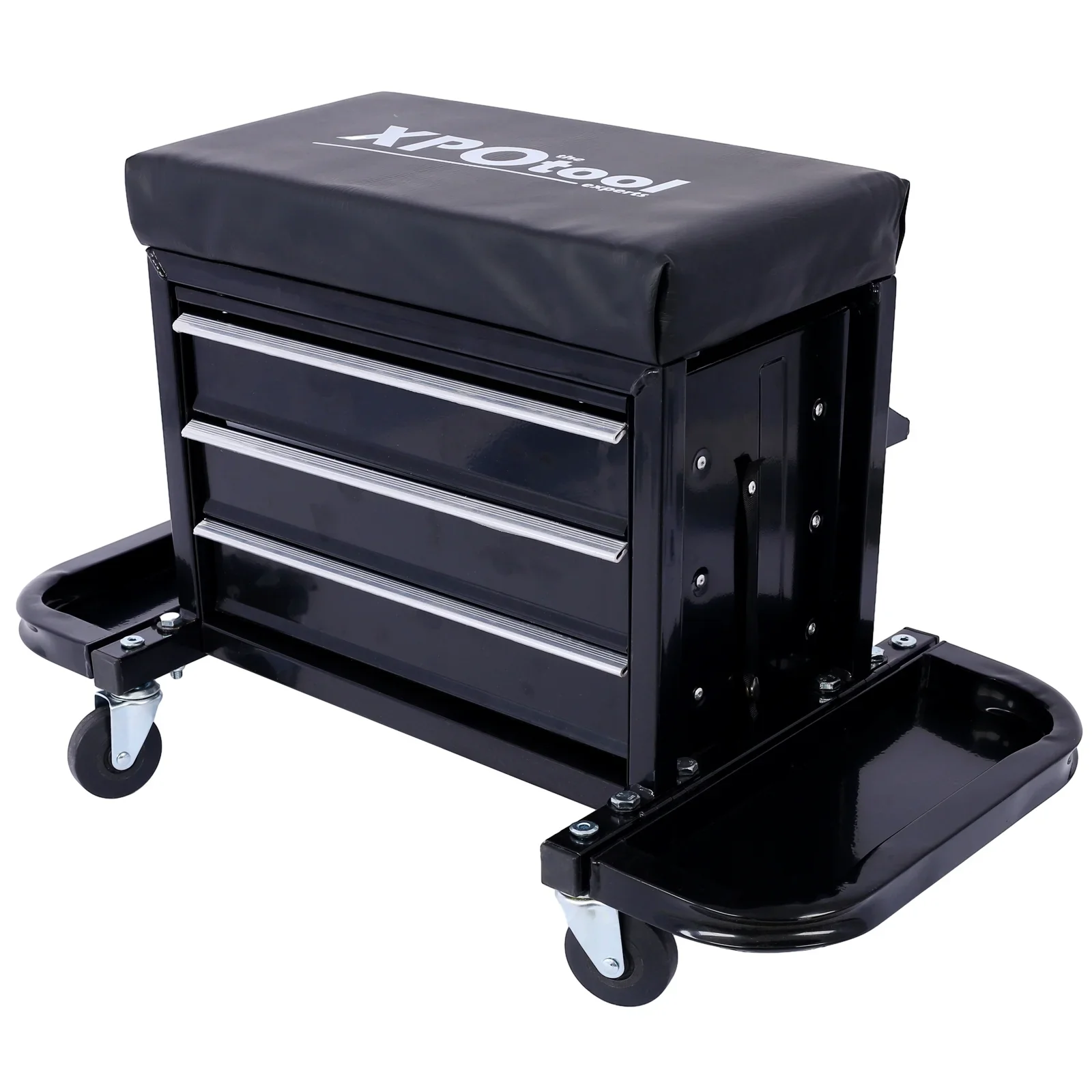 350-Pound Capacity Garage Glider Rolling Tool Chest Seat��Mechanics Roller Seat with 3 Drawers, Rolling Tool Chest Garage Chair, Toolbox on Wheels Mechanics Seat