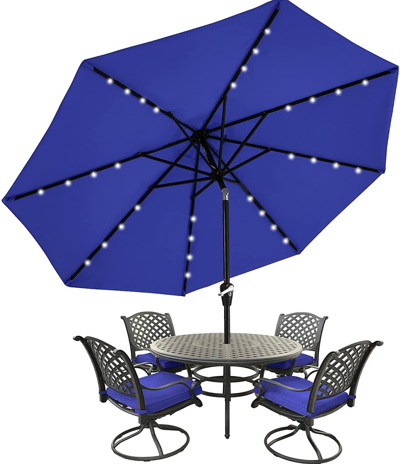MASTERCANOPY Patio Umbrella with 32 Solar LED Lights -8 Ribs 11ft / Blue