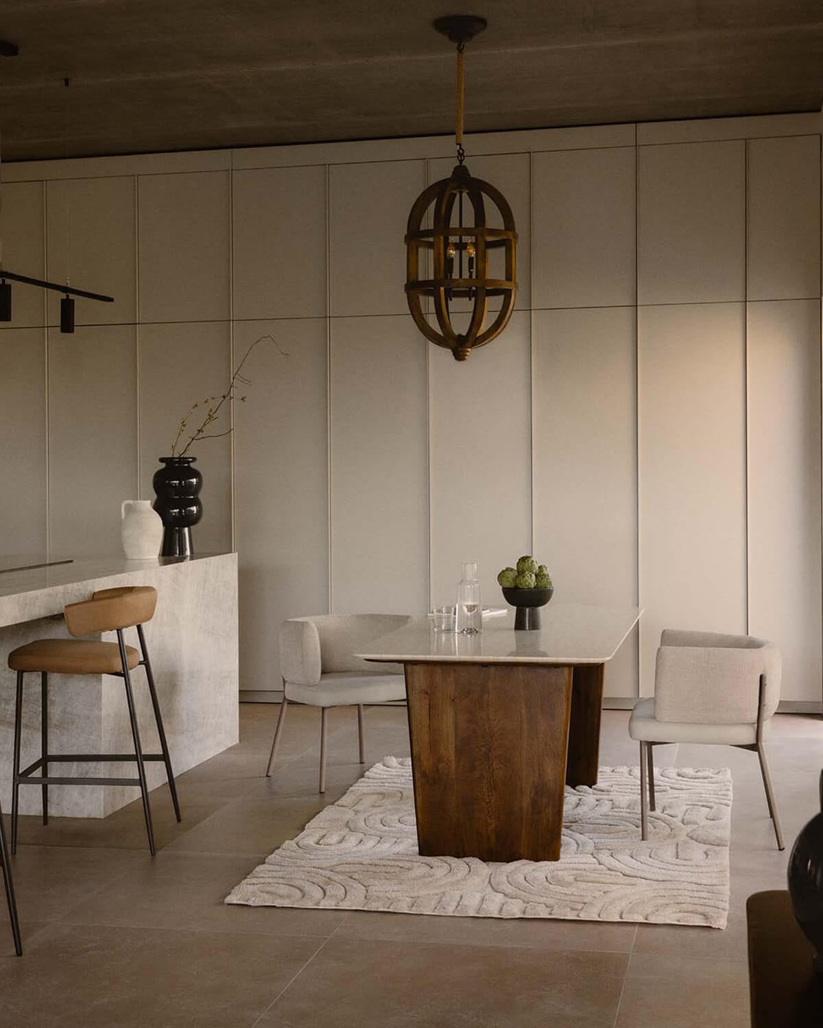 Amatis - Mesa de Comedor Rectangular de Mármol Egipcio y Madera de Mango (180x90 cm) Amatis