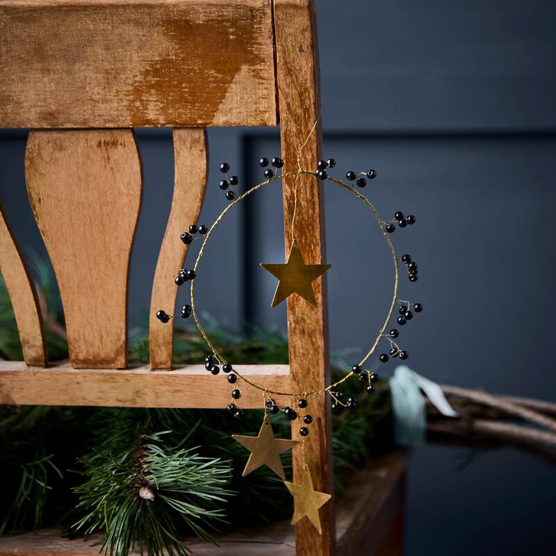 Star Ring julepynt 15 cm svart messing
