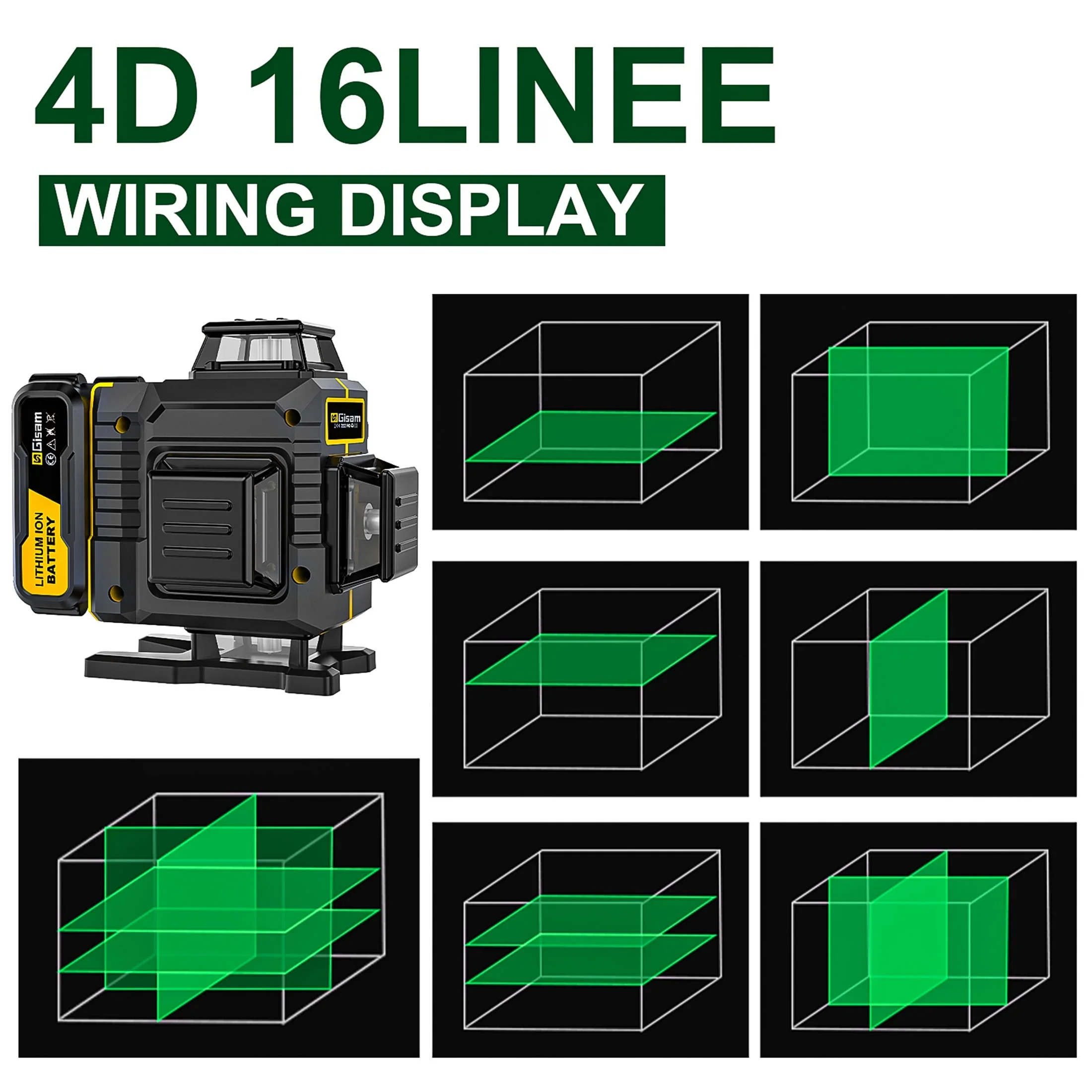 Gisam Laser Level with Tripod , 4x360�� Self-Leveling Green Cross Line 4D Laser Tool with Remote Control & 2* 4800mAh Battery
