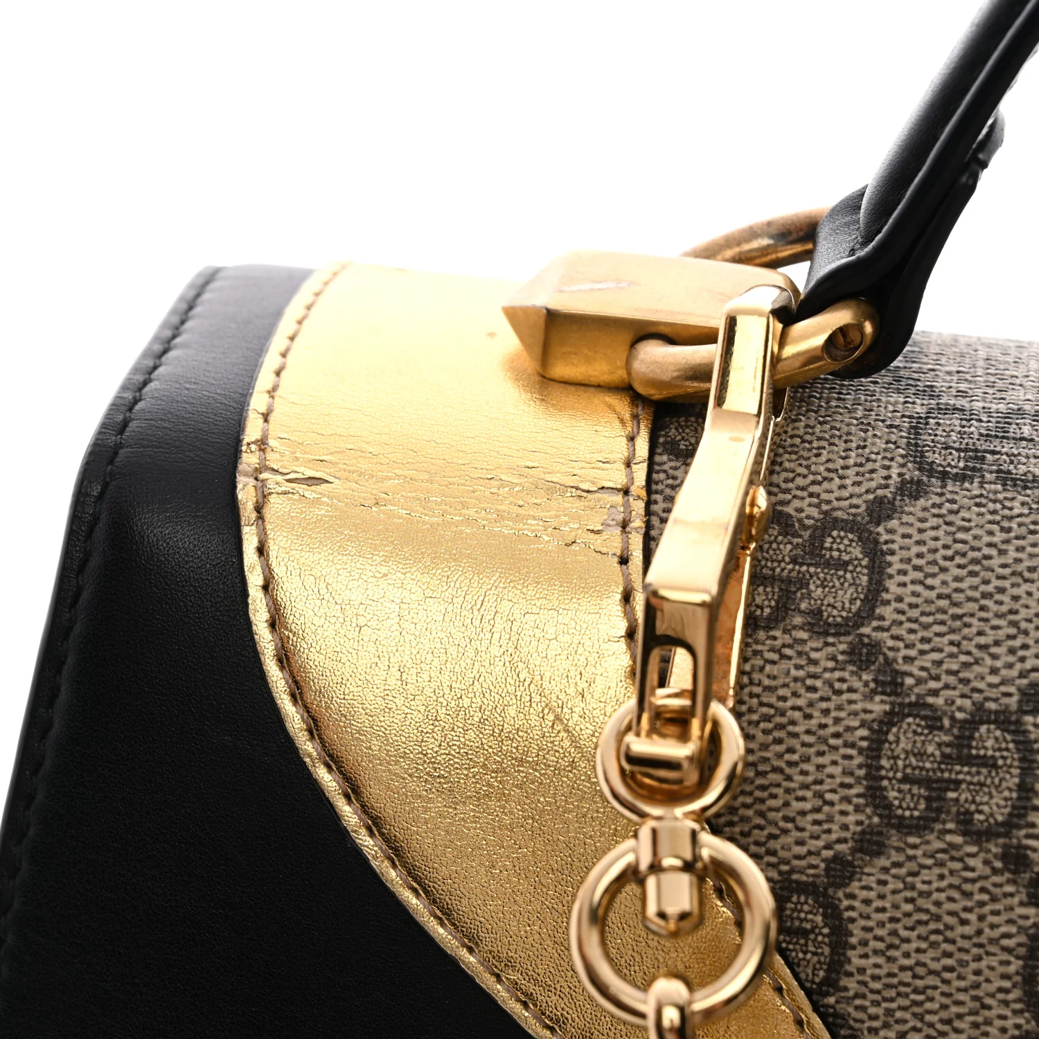 GG Supreme Monogram Small Osiride Top Handle Bag Black Gold