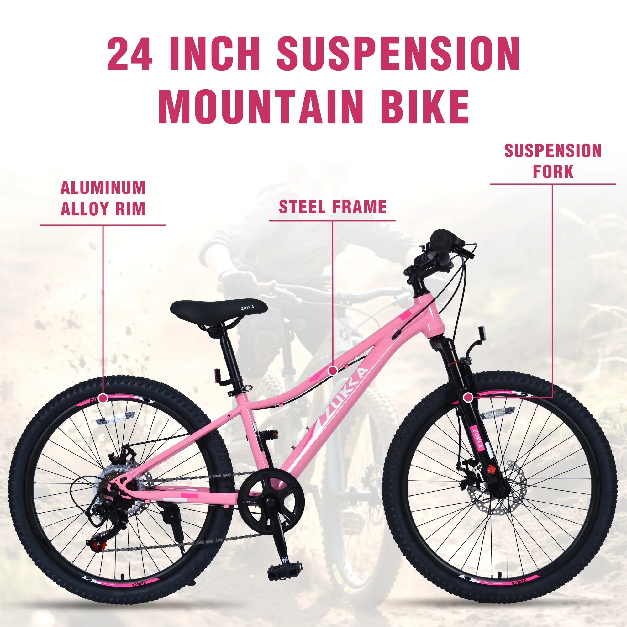 24“/26 Mountain Bike for Women - 21-Speed, Dual Disc Brakes, Front Suspension, All-Terrain Tires, 85% Pre-Assembled Carbon Steel Frame Bicycle