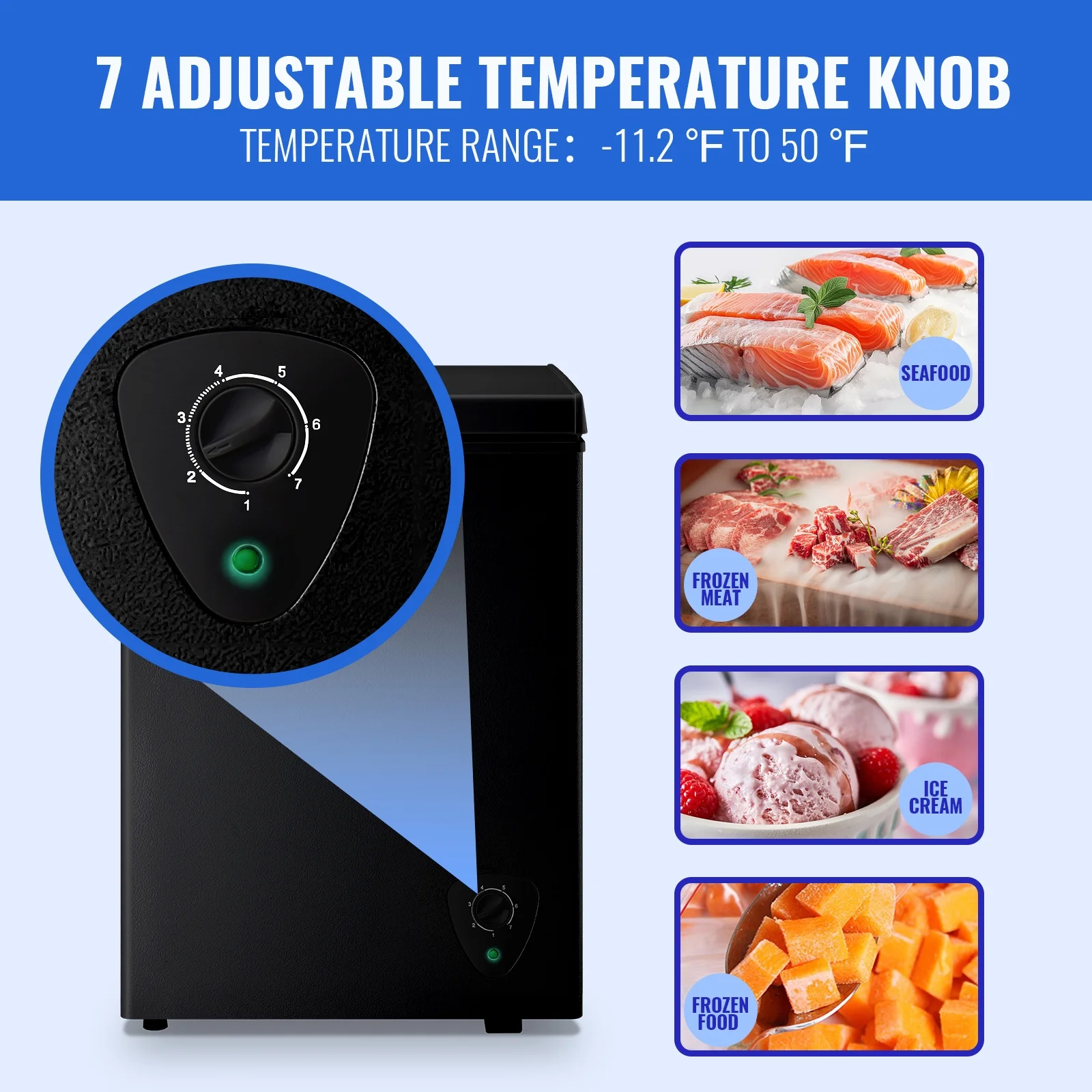 3.5 Cubic Feet Chest Freezer Black deep Freezer with Adjustable Temp Knob Ideal for Any Room(Black/3.5 Cu.ft) - Image 5