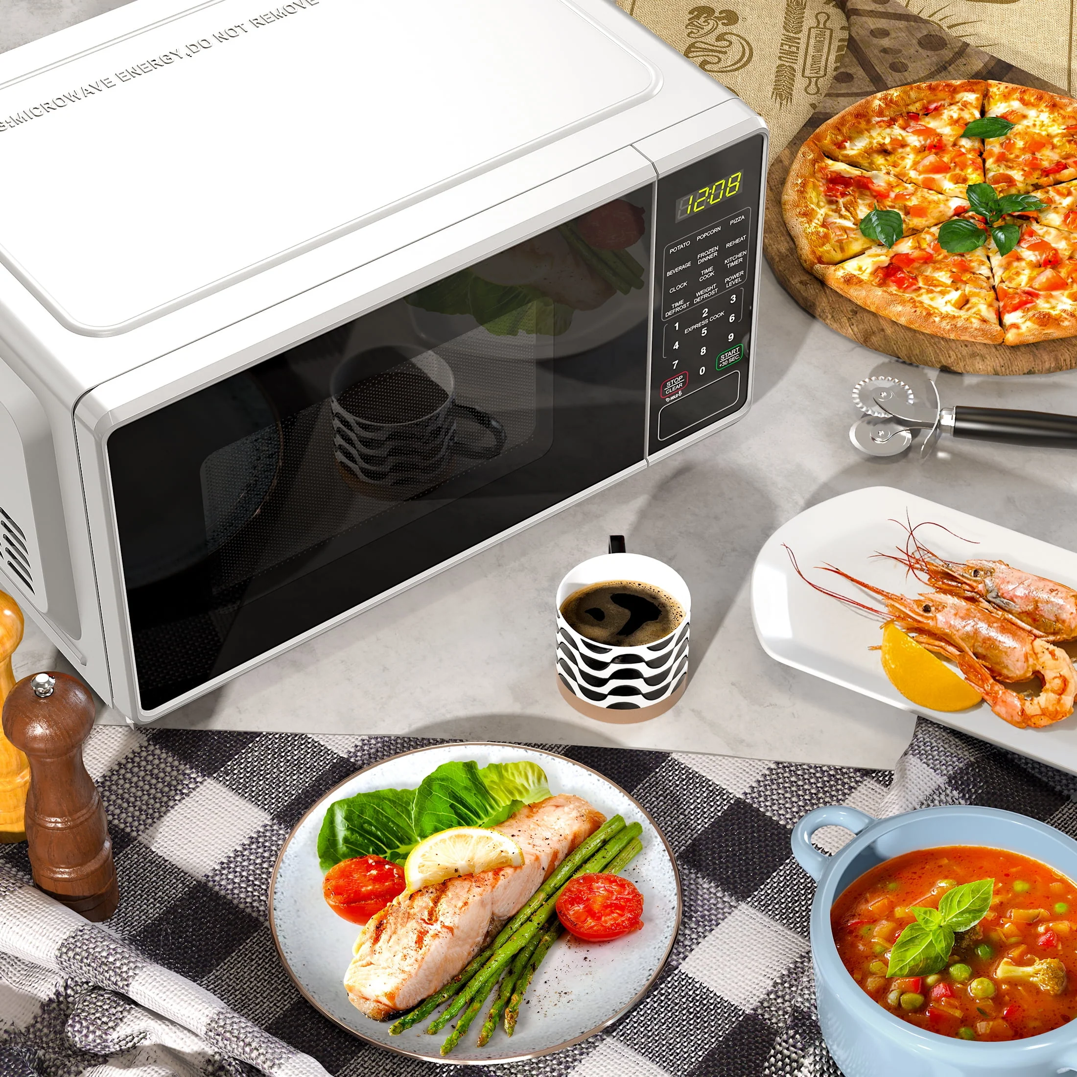 Mainstays 0.7 Cu. Ft. Countertop Microwave Oven, 700 Watts, White, New