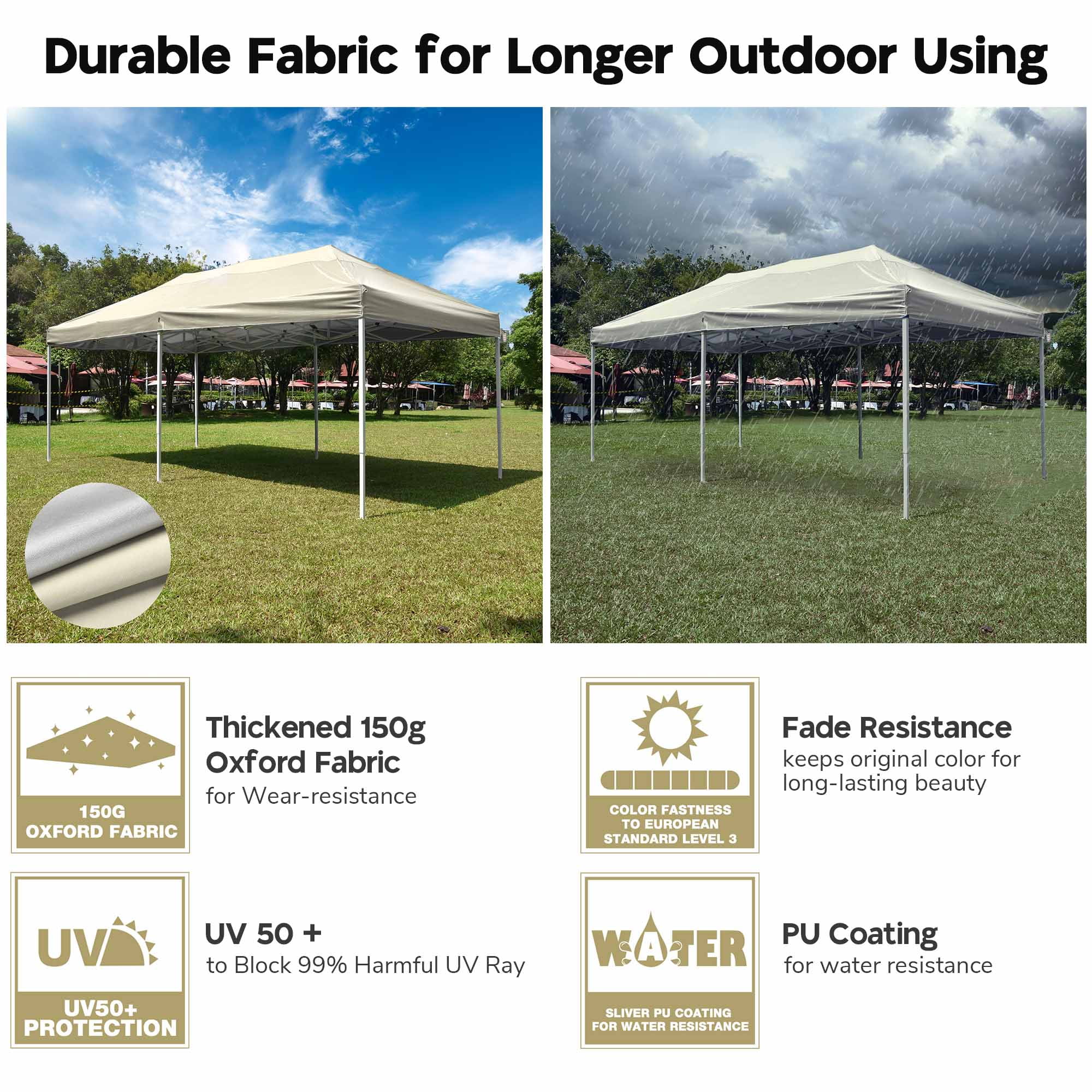 10x20Ft Replacement Pop up Canopy Top Sunshade Cover Outdoor Patio(Beige) - Image 4